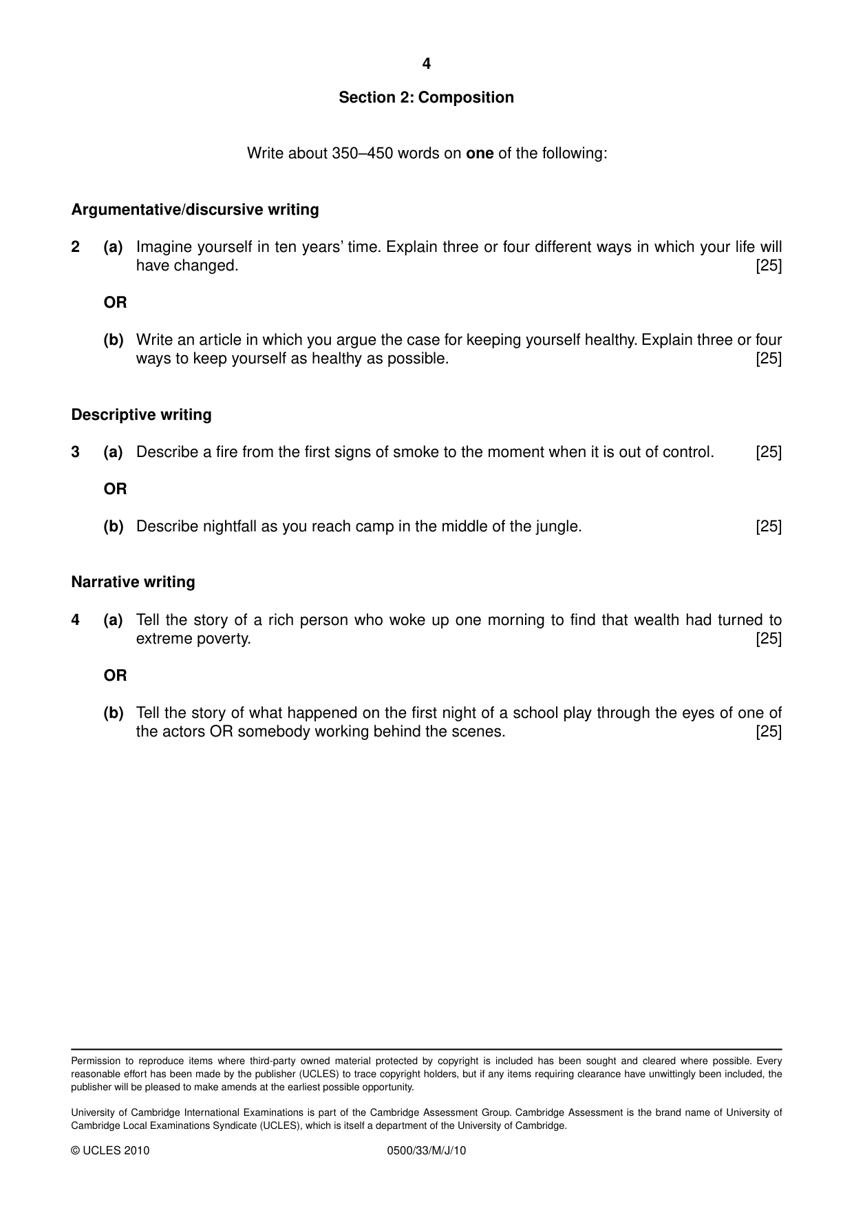 Cambridge IGCSE English - First Language 0500 2010 May/June Paper 3 · Variant 3 question paper, page 4 of 4