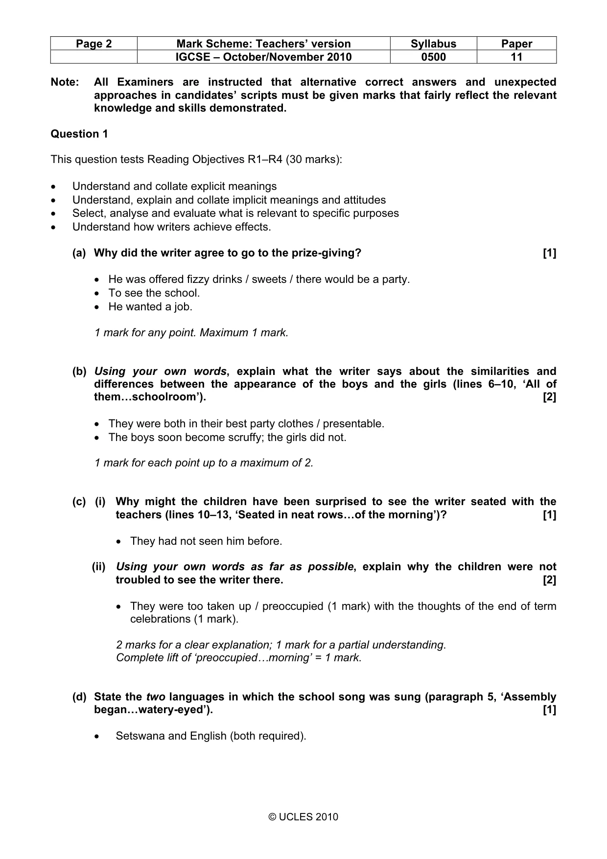 Mark scheme, page 2 of 6