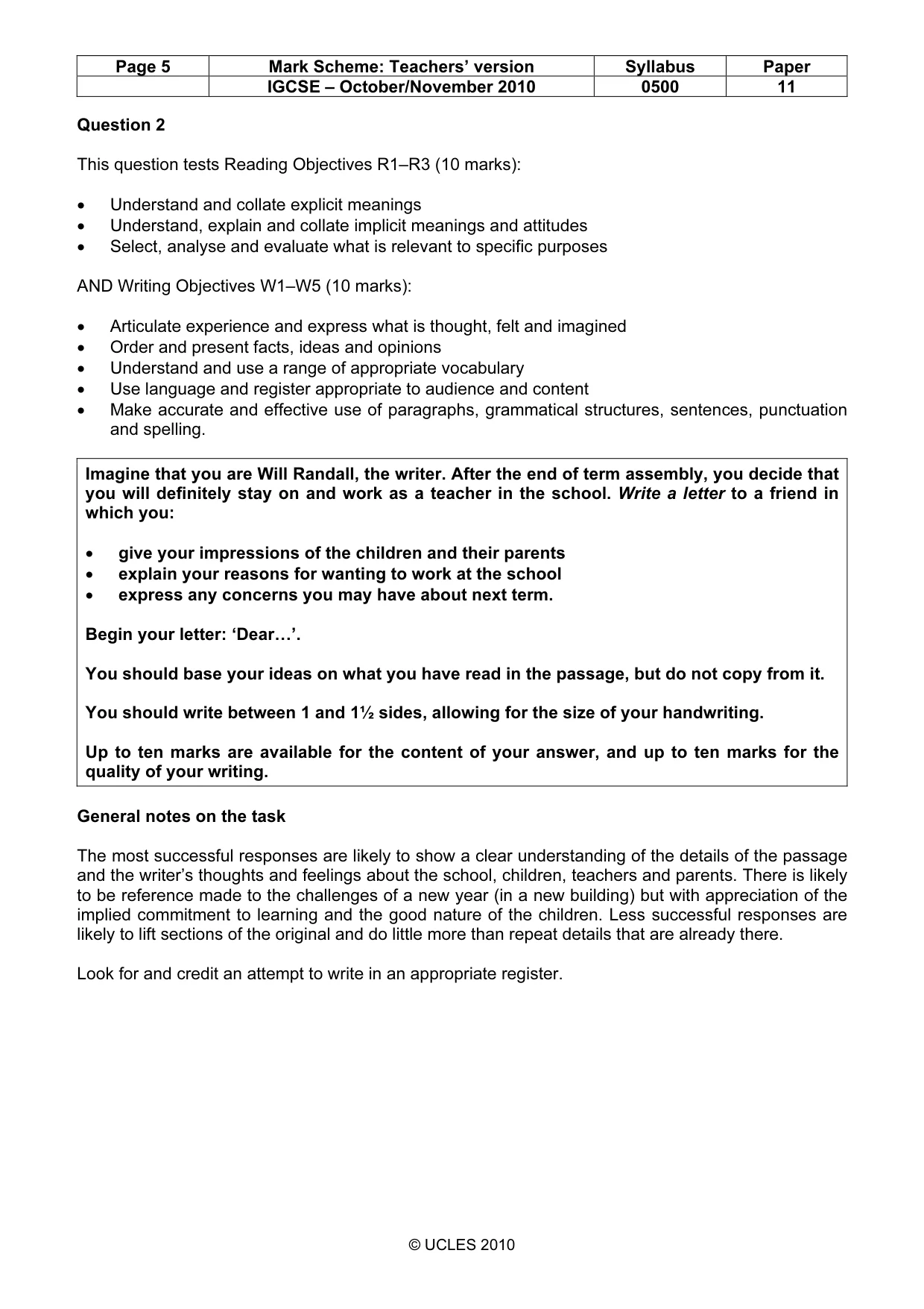 Mark scheme, page 5 of 6