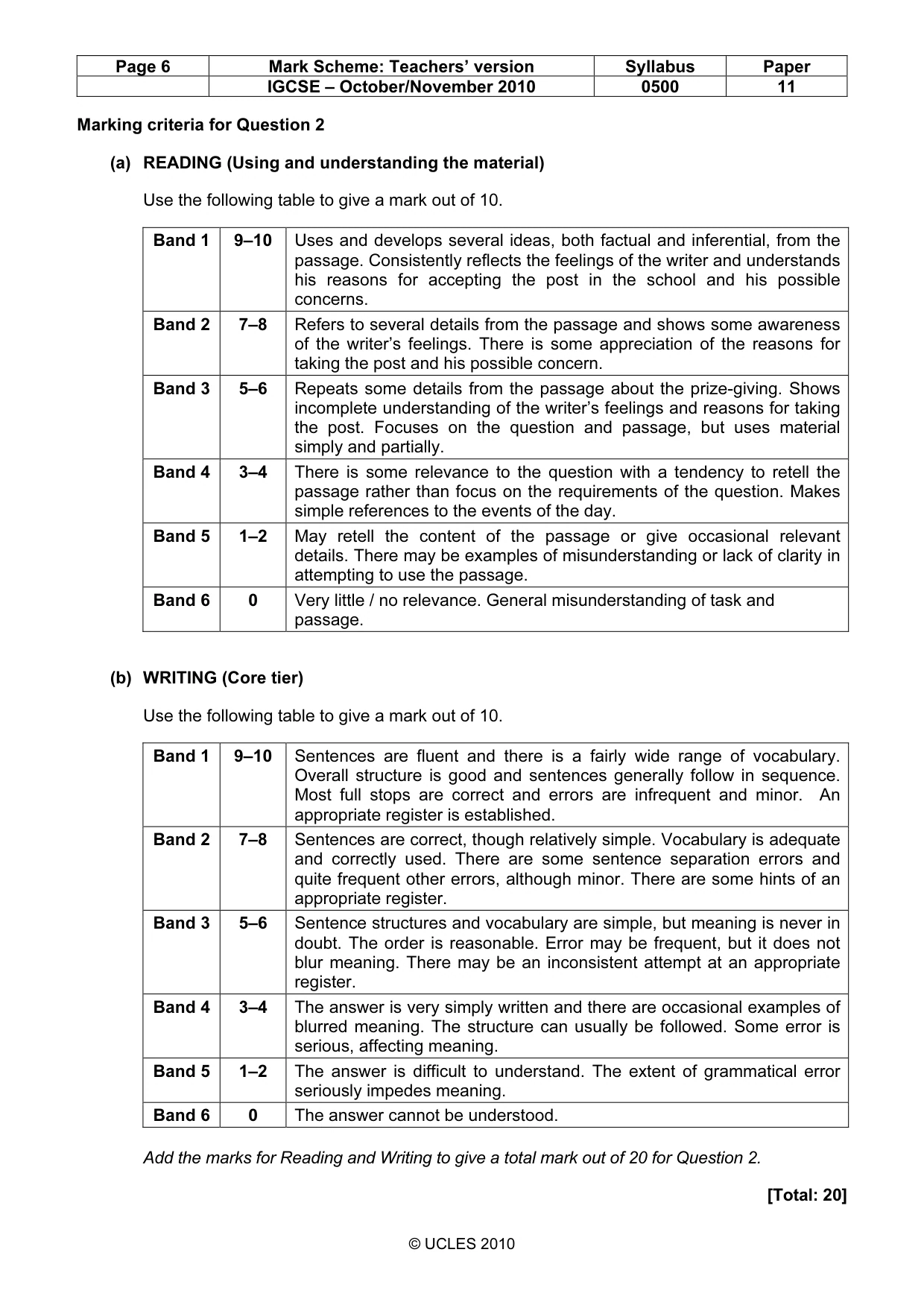 Mark scheme, page 6 of 6