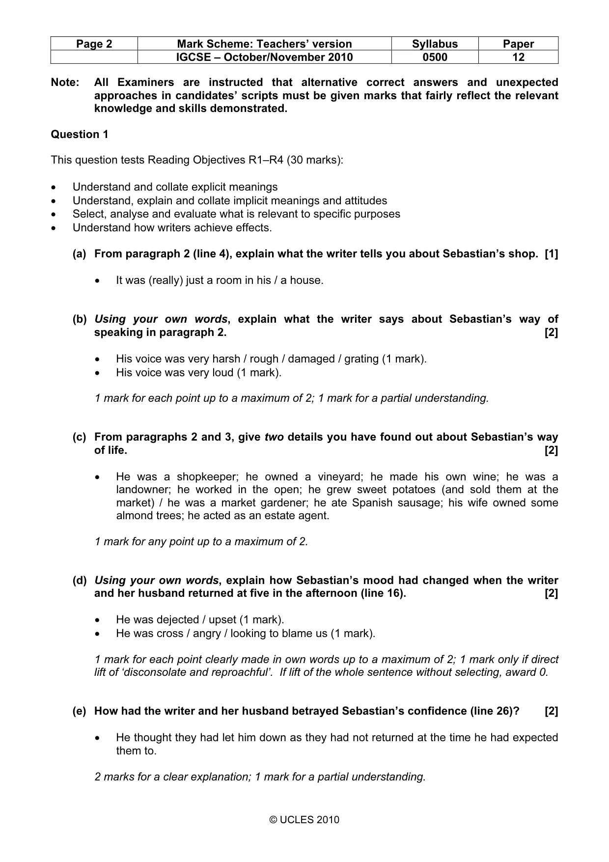 Mark scheme, page 2 of 6