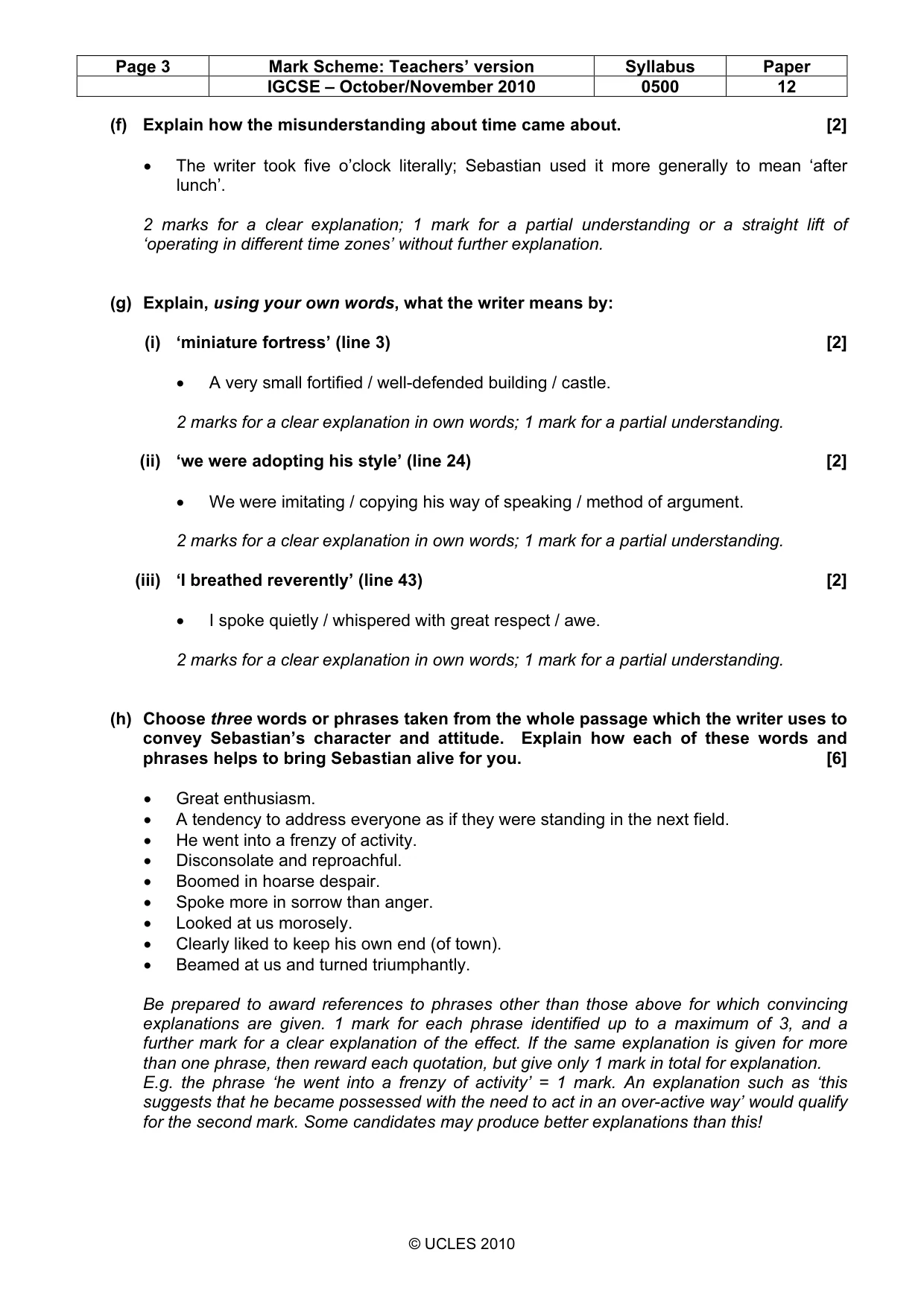 Mark scheme, page 3 of 6