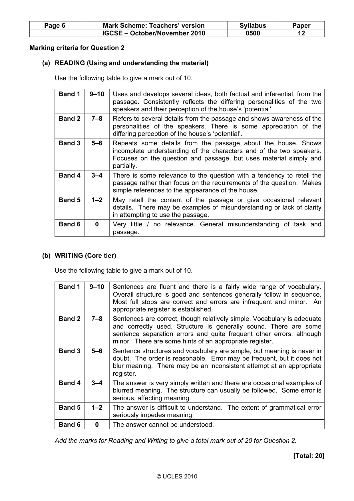 Mark scheme, page 6 of 6