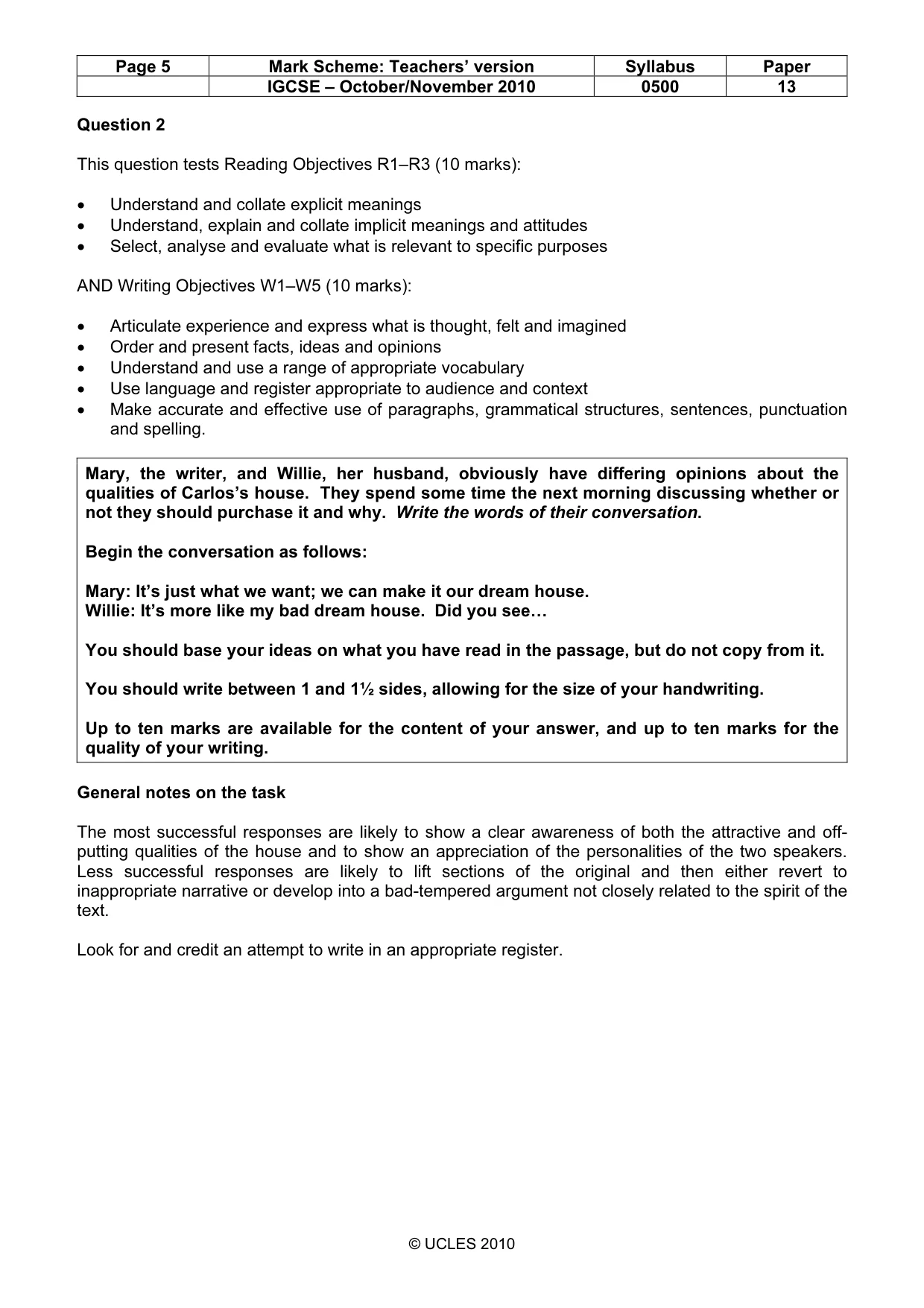 Mark scheme, page 5 of 6