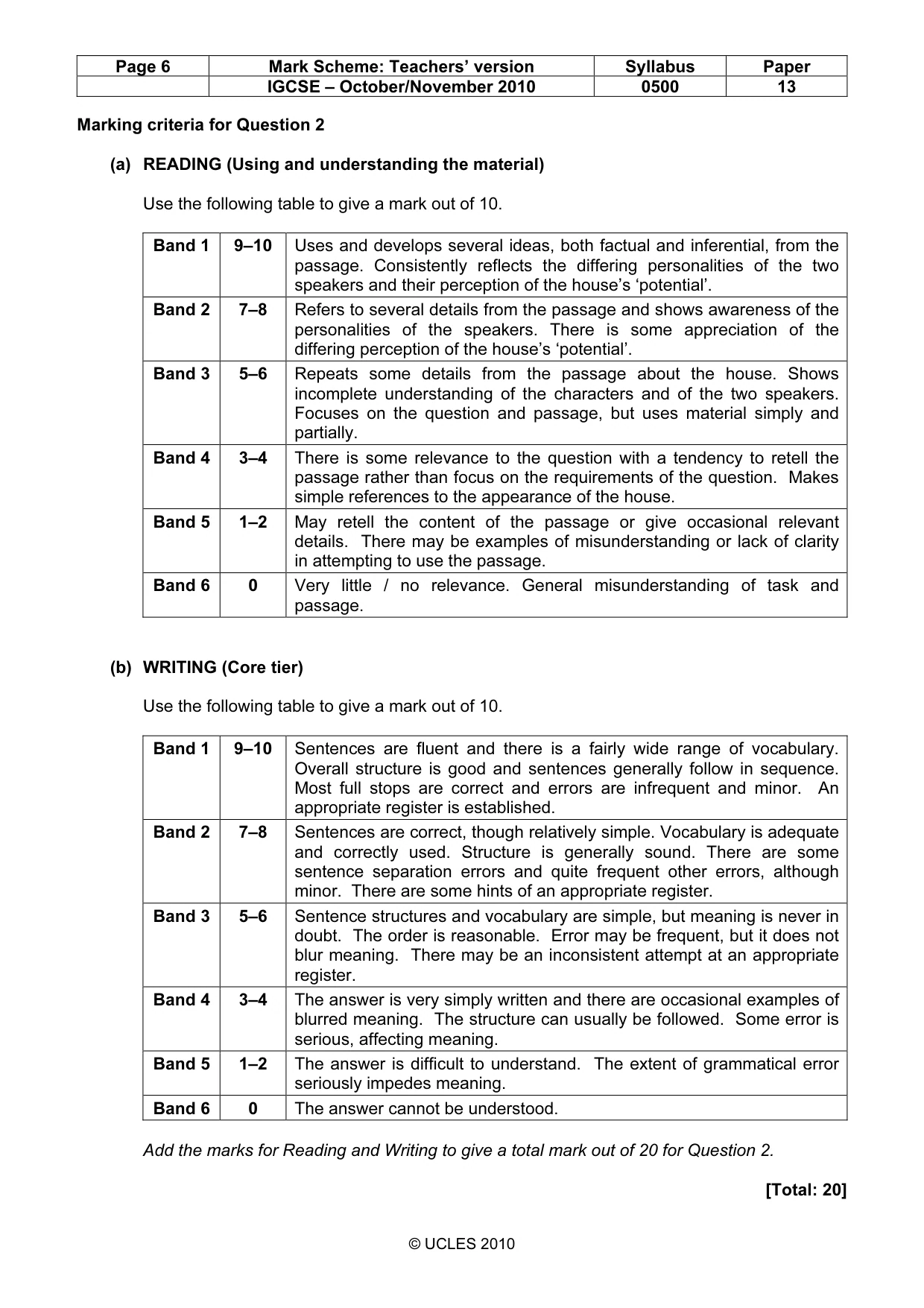 Mark scheme, page 6 of 6
