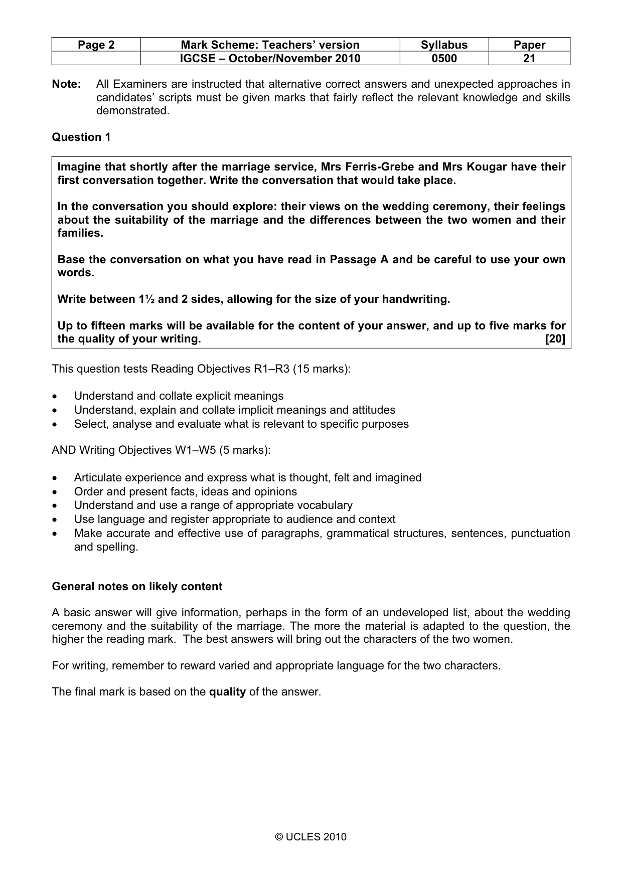 Mark scheme, page 2 of 9