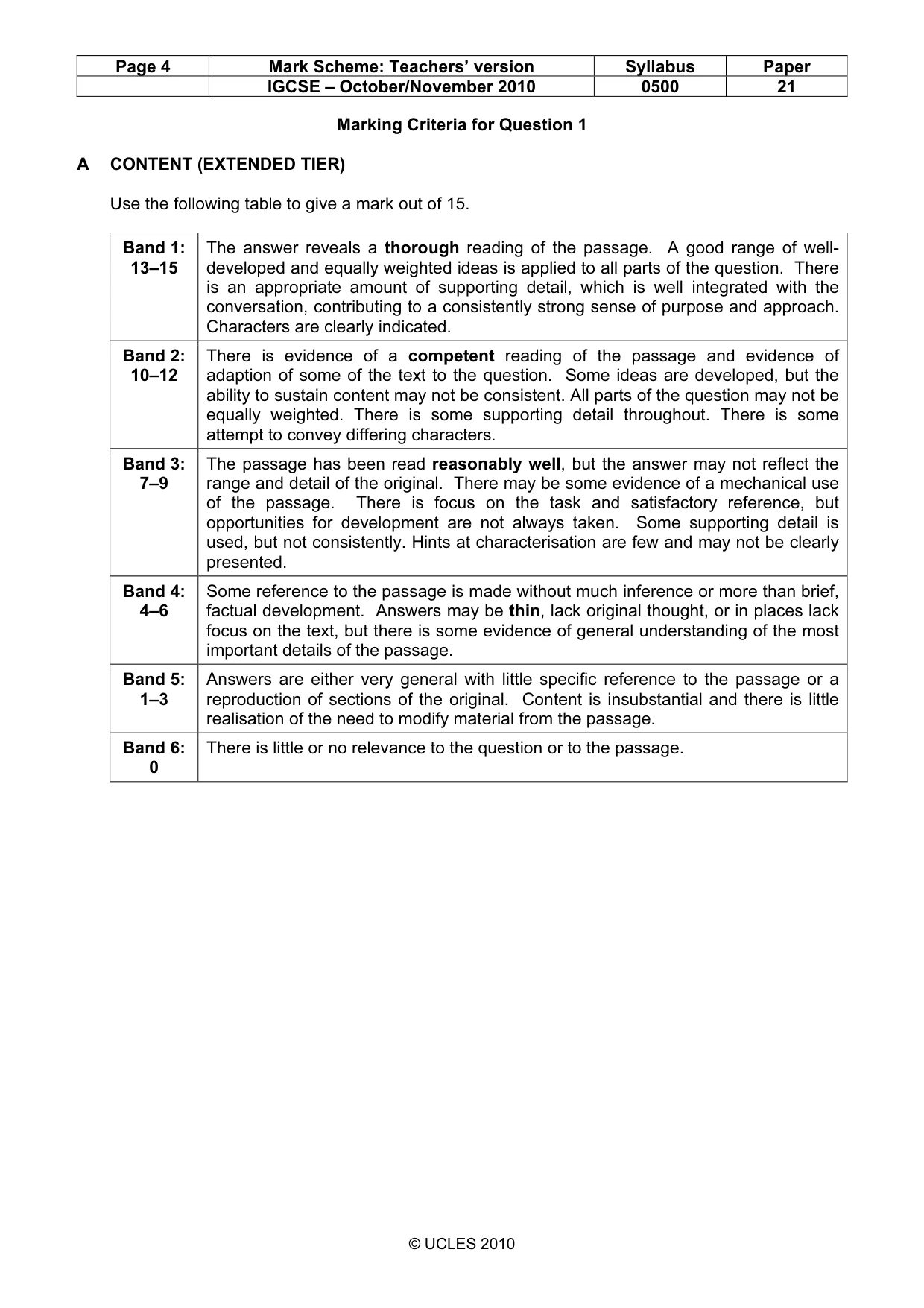 Mark scheme, page 4 of 9