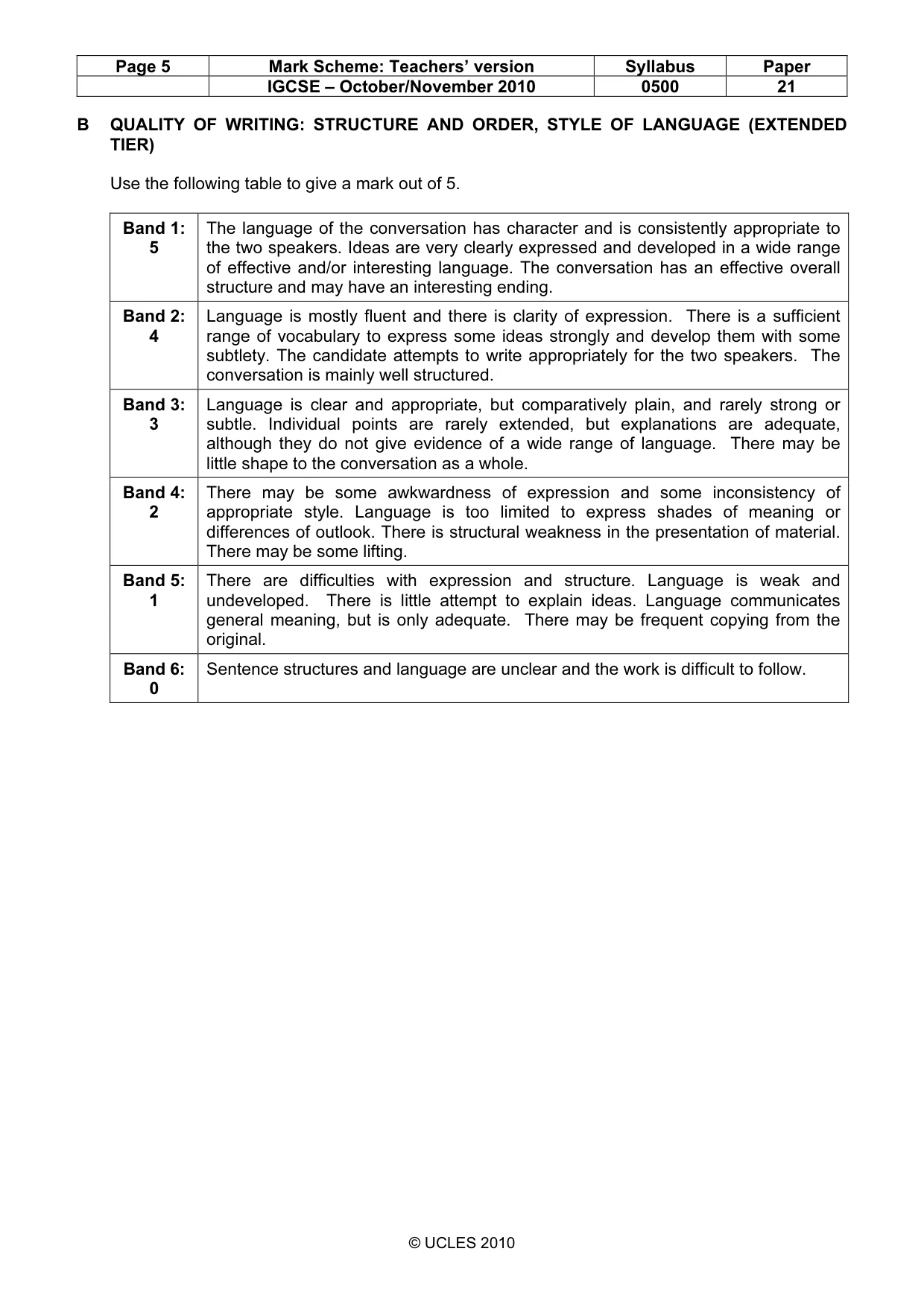 Mark scheme, page 5 of 9