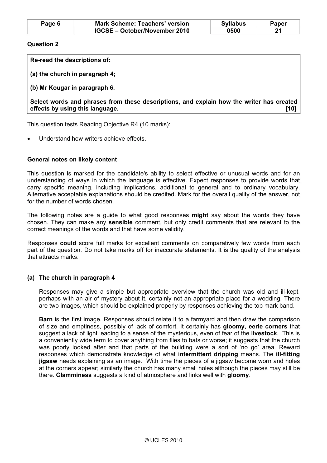 Mark scheme, page 6 of 9