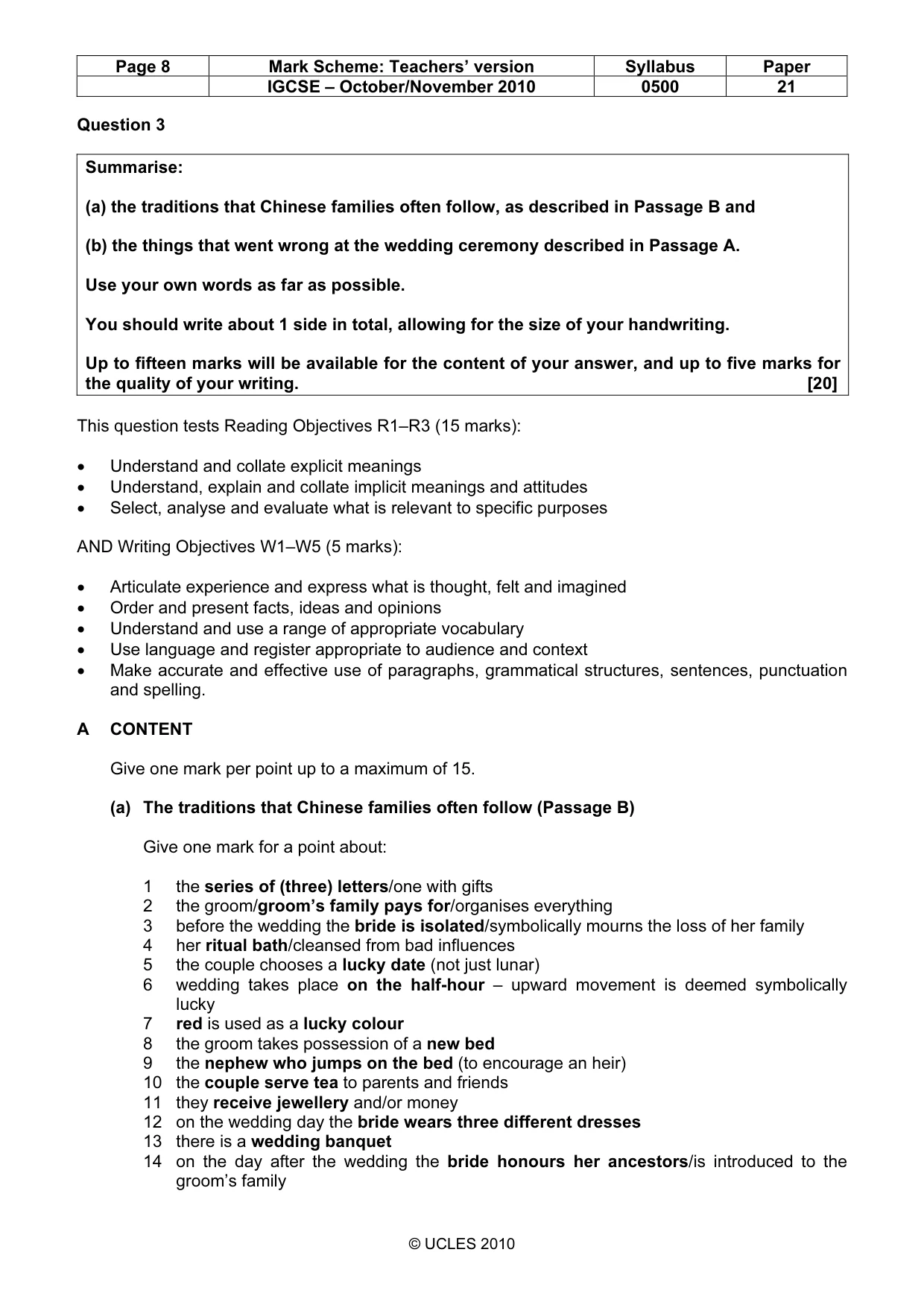 Mark scheme, page 8 of 9