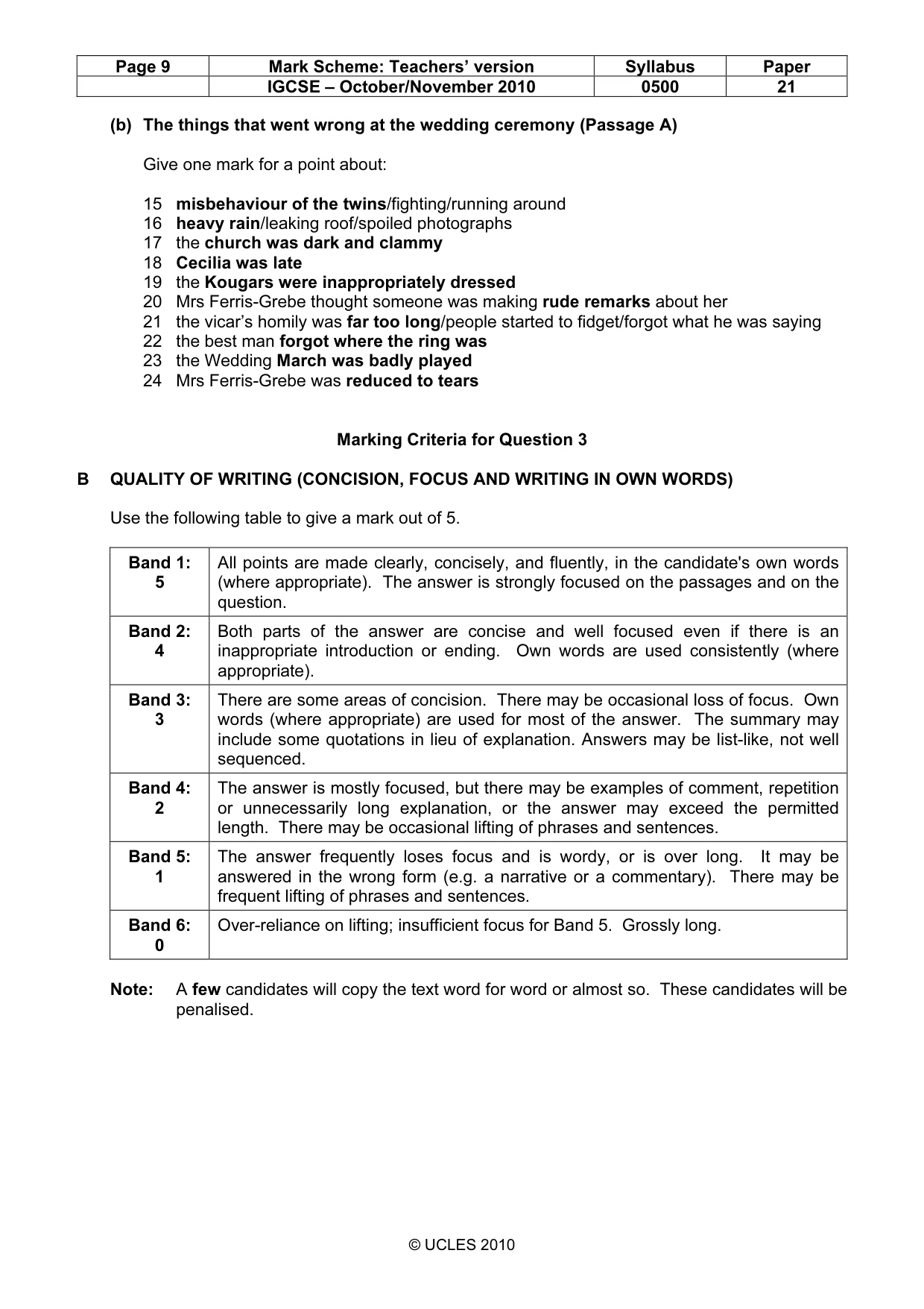 Mark scheme, page 9 of 9