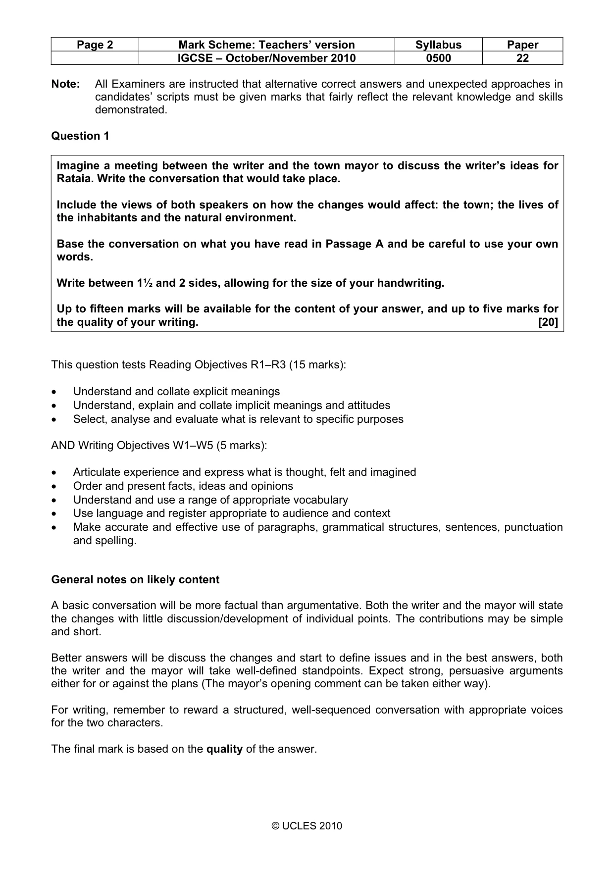 Mark scheme, page 2 of 9