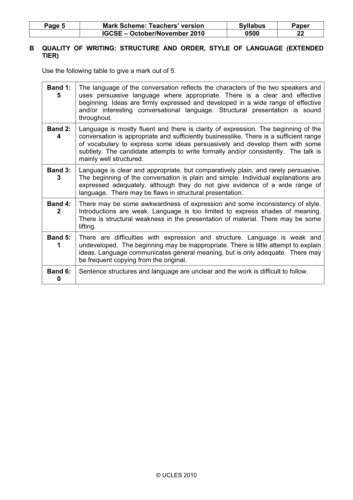 Mark scheme, page 5 of 9