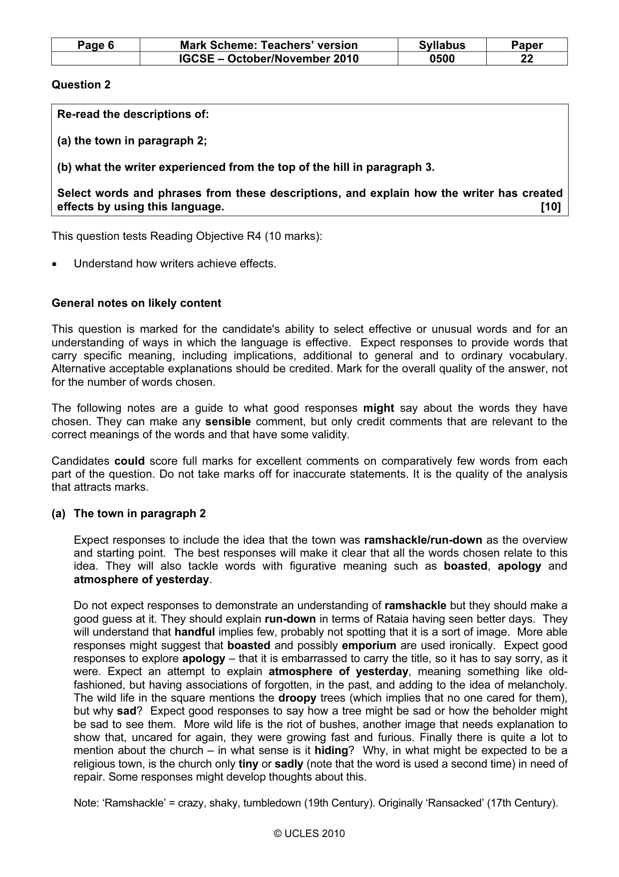 Mark scheme, page 6 of 9