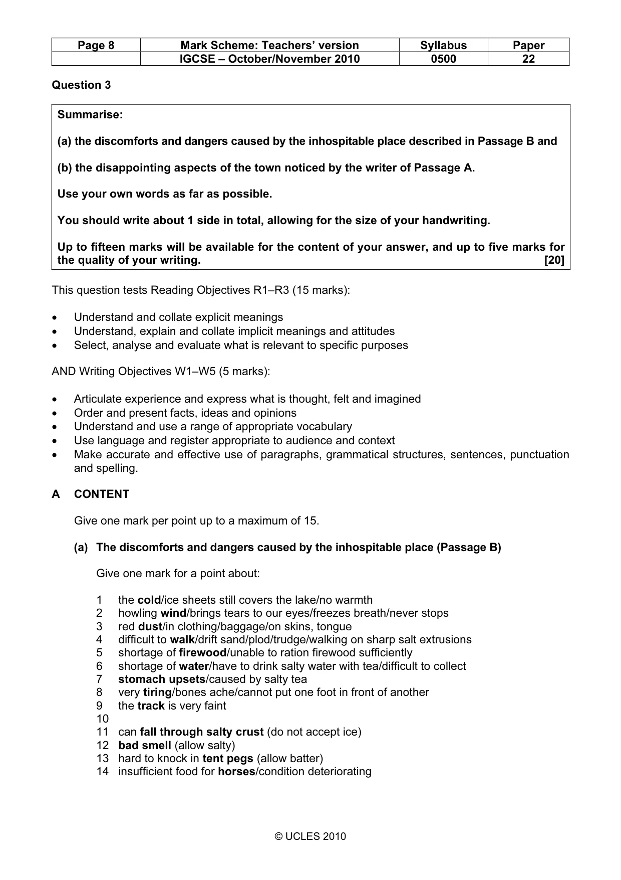 Mark scheme, page 8 of 9