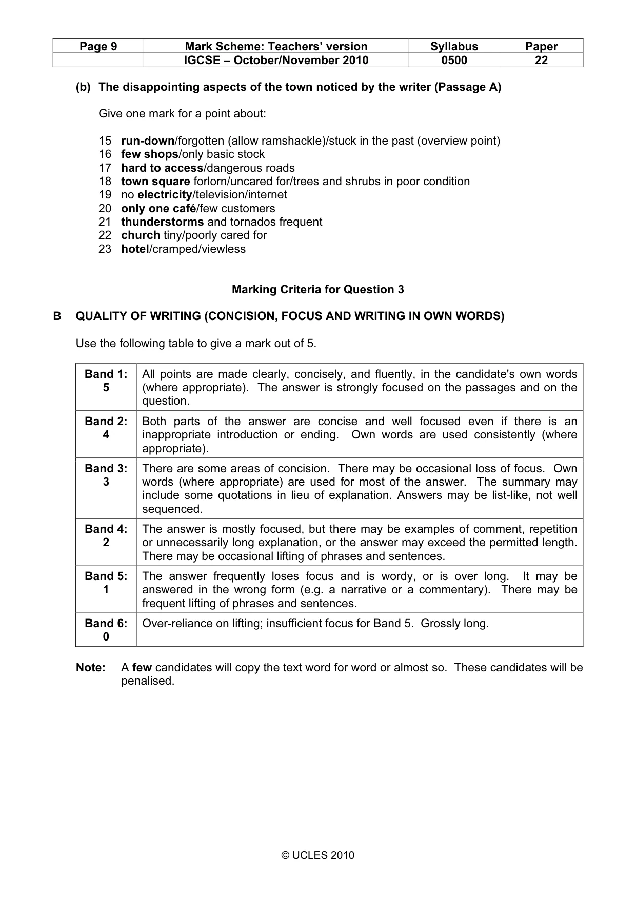Mark scheme, page 9 of 9