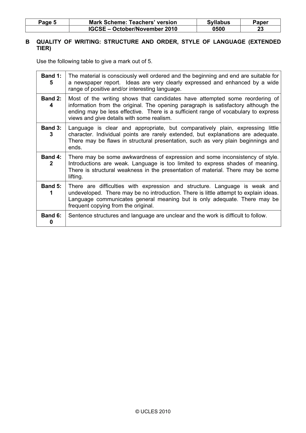 Mark scheme, page 5 of 11