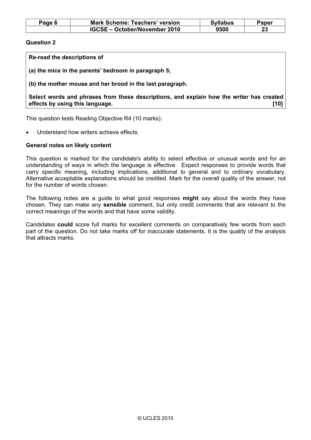 Mark scheme, page 6 of 11