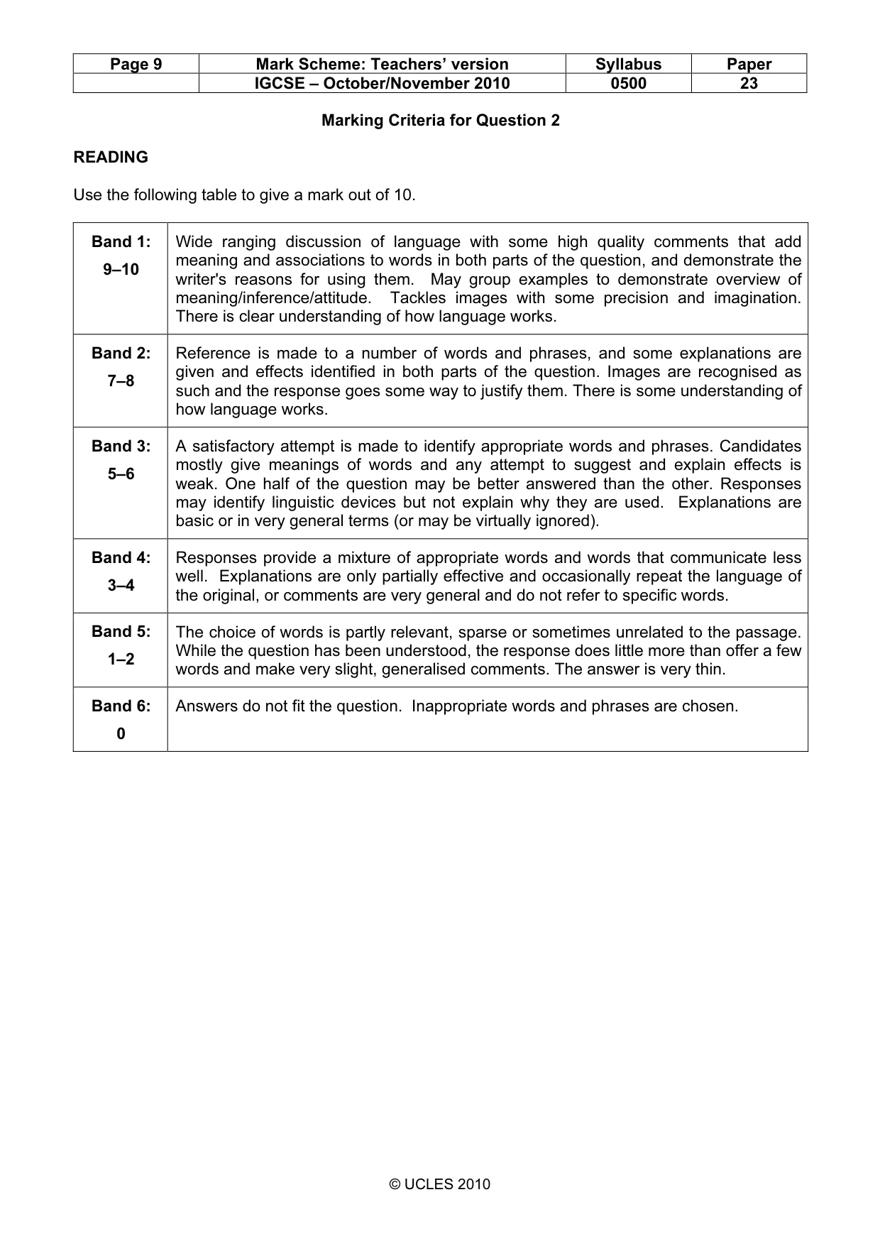 Mark scheme, page 9 of 11