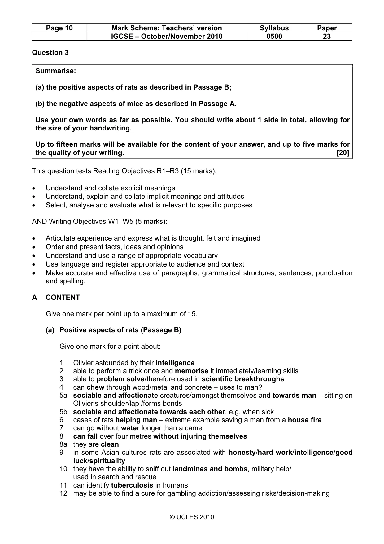 Mark scheme, page 10 of 11