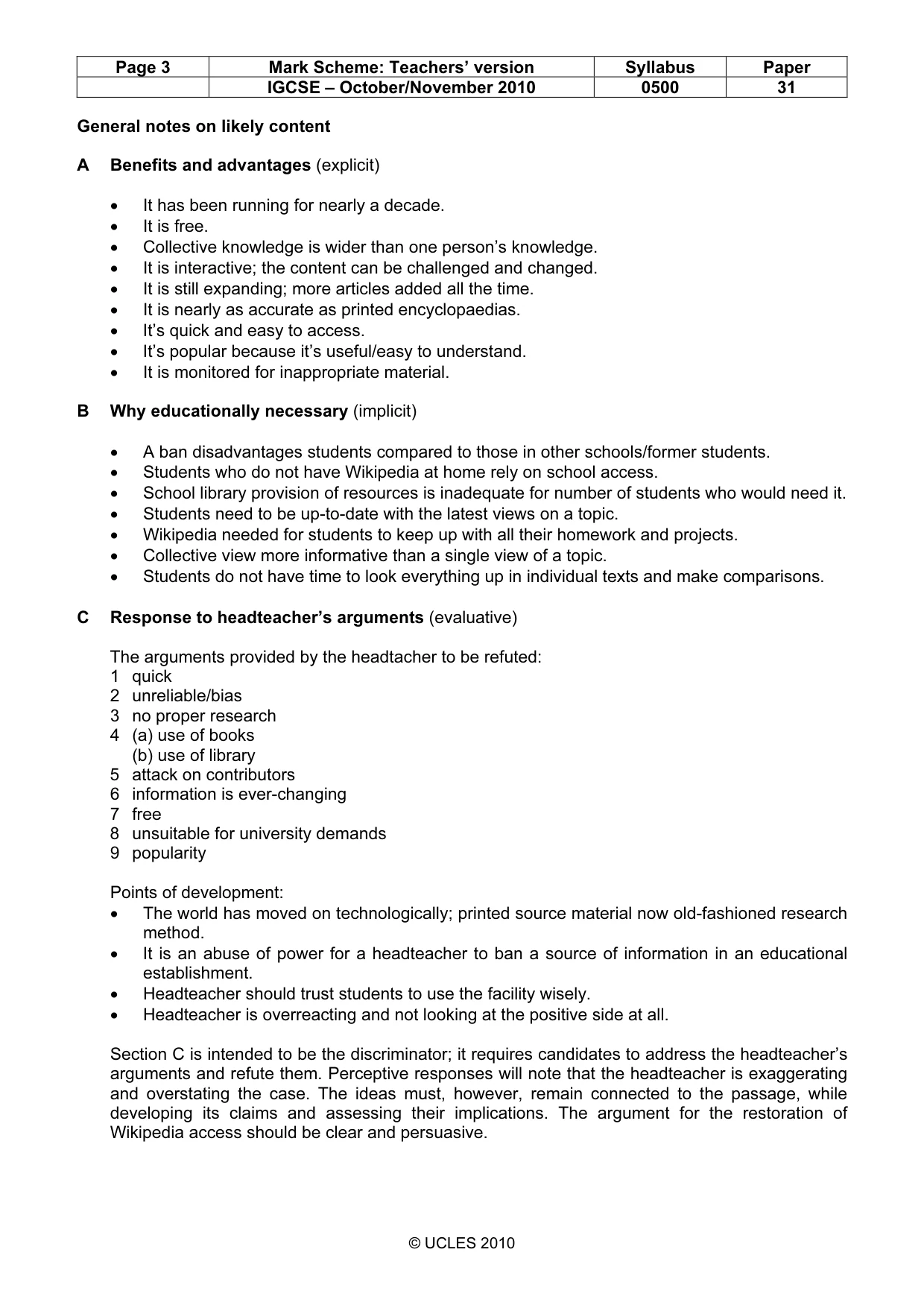 Mark scheme, page 3 of 8