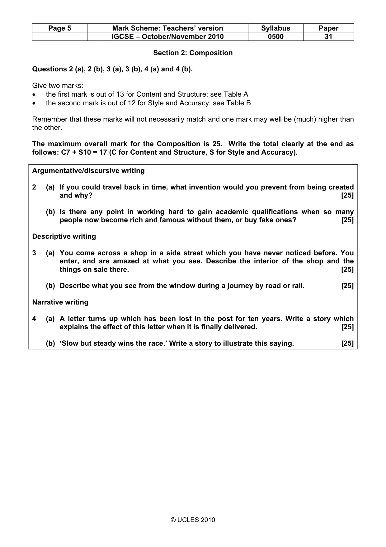 Mark scheme, page 5 of 8