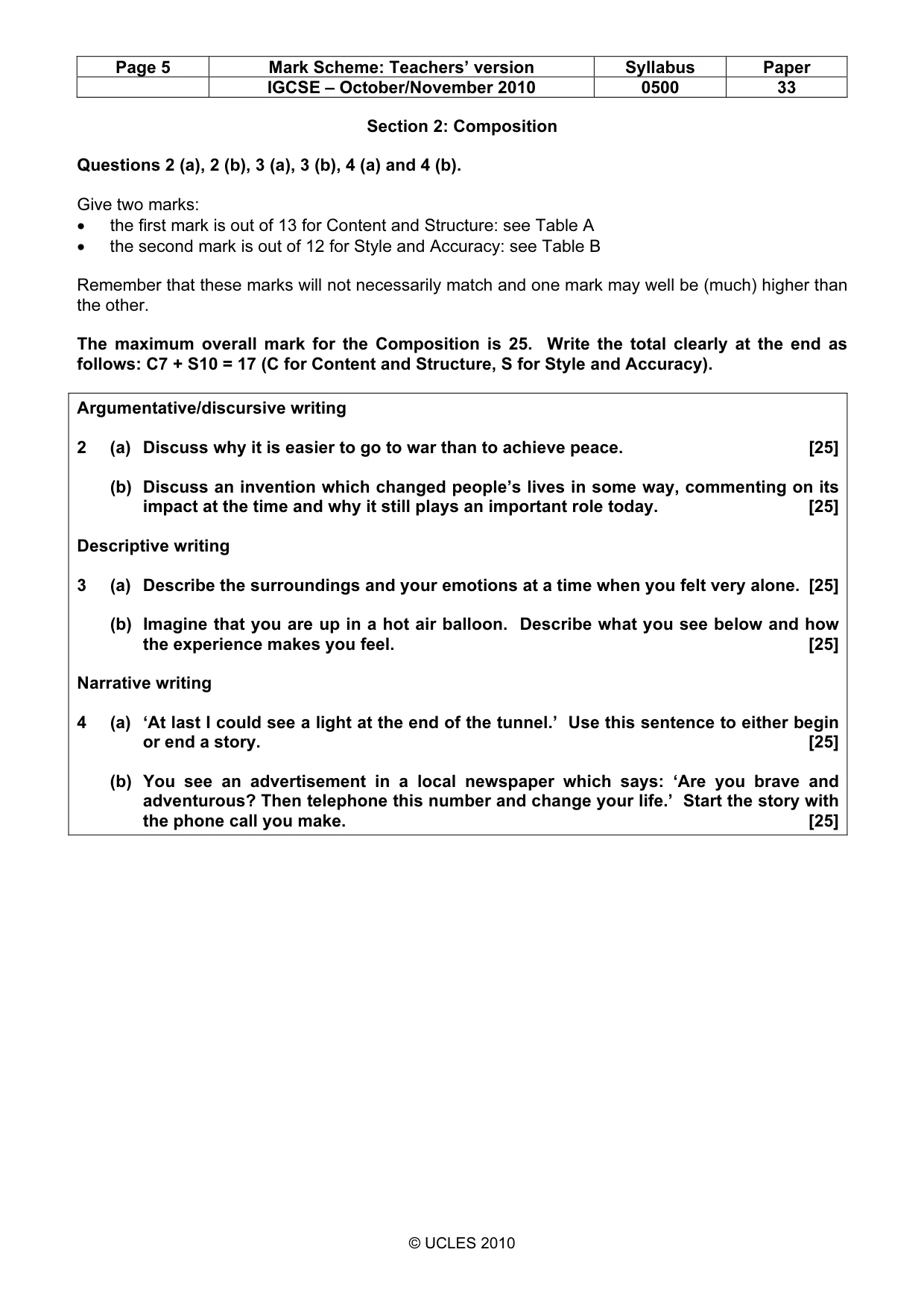 Mark scheme, page 5 of 8
