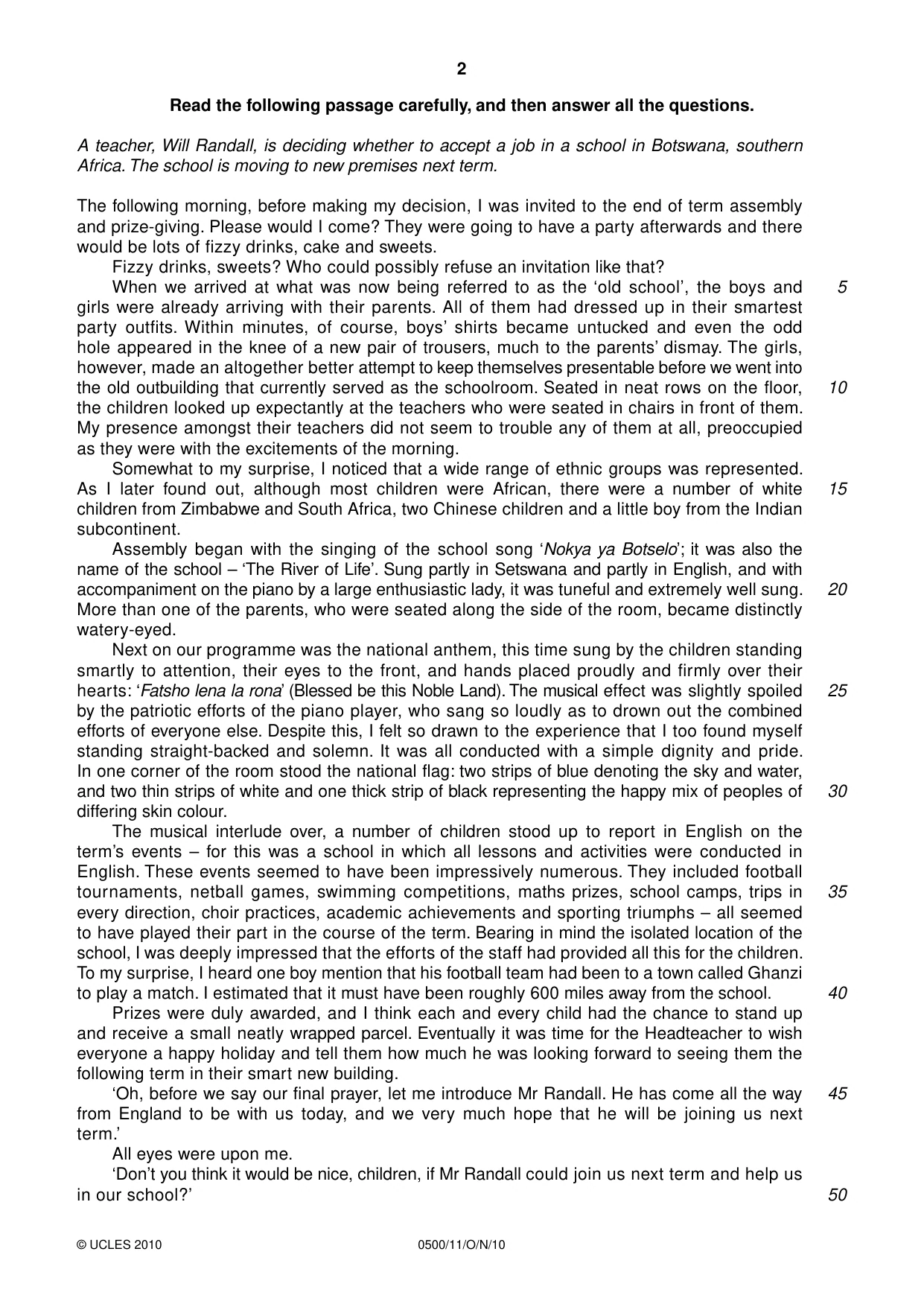 Cambridge IGCSE English - First Language 0500 2010 Oct/Nov Paper 1 · Variant 1 question paper, page 2 of 4