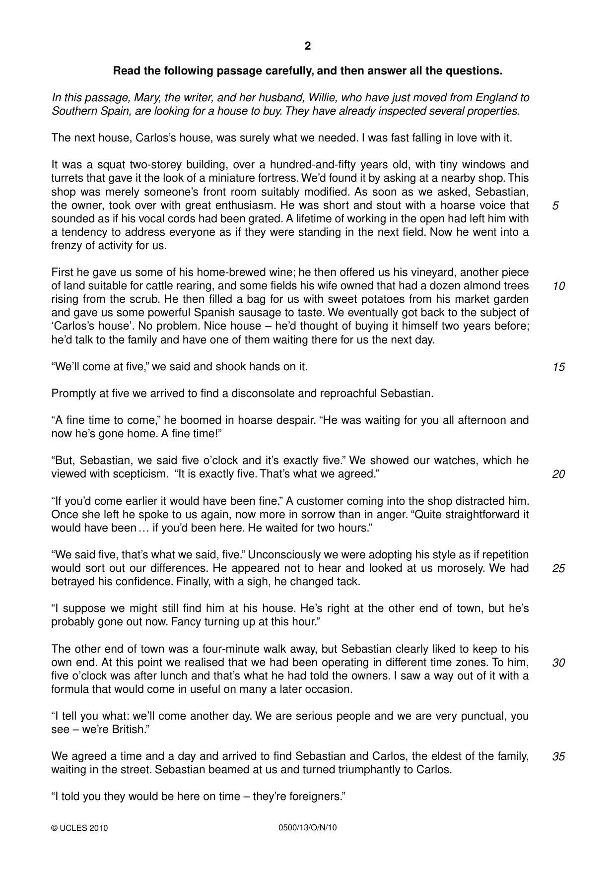 Cambridge IGCSE English - First Language 0500 2010 Oct/Nov Paper 1 · Variant 3 question paper, page 2 of 4
