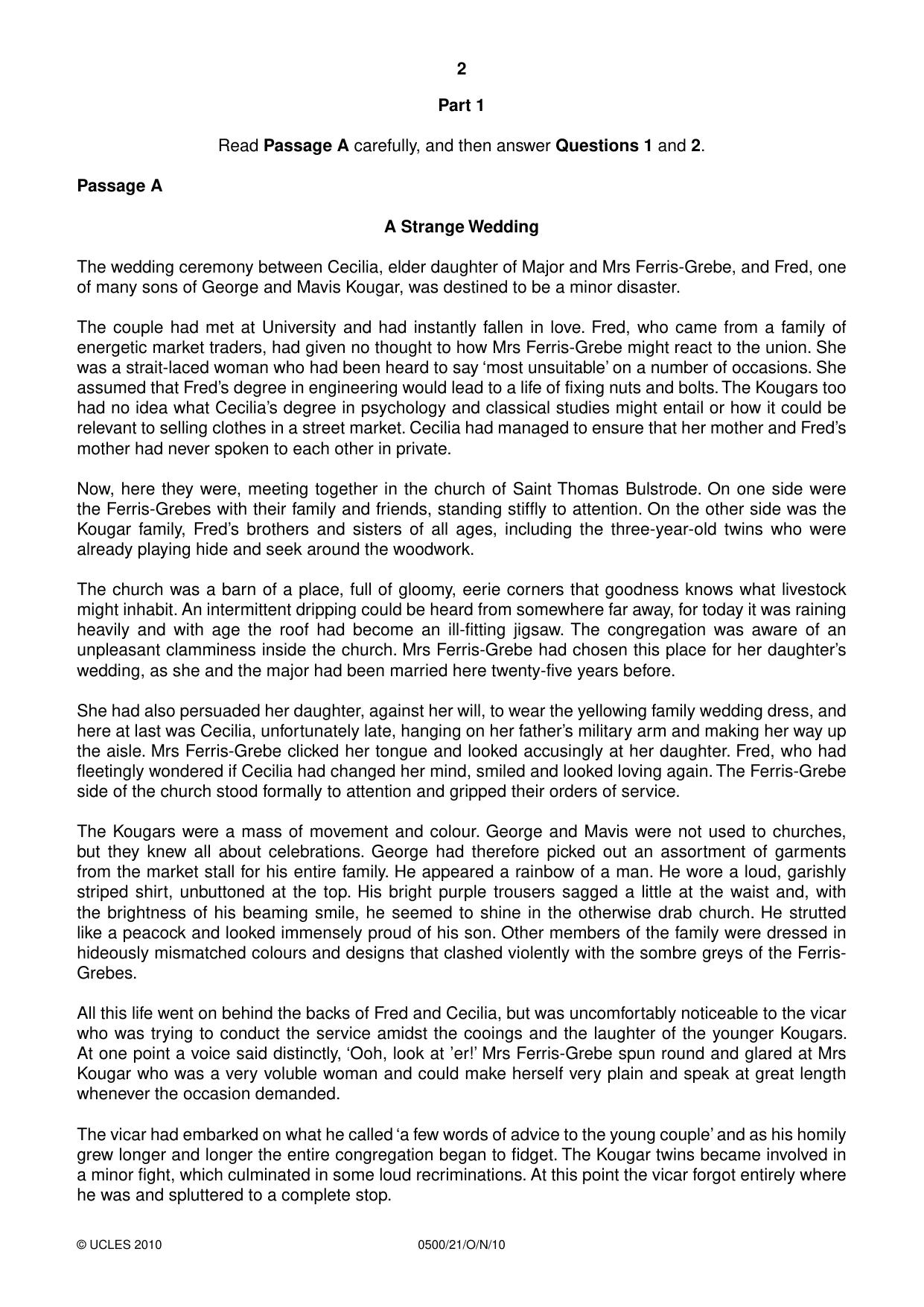 Cambridge IGCSE English - First Language 0500 2010 Oct/Nov Paper 2 · Variant 1 question paper, page 2 of 8