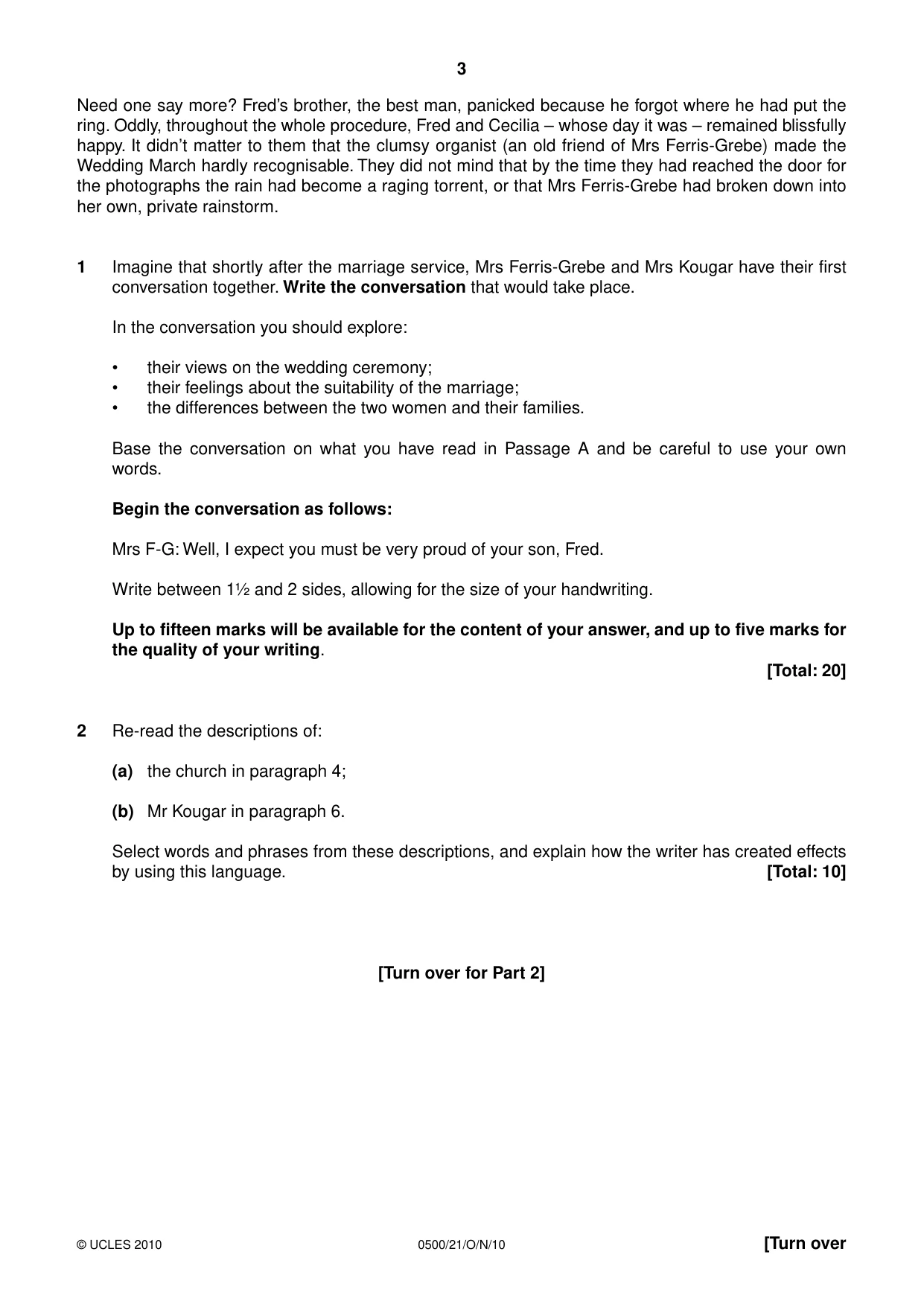 Cambridge IGCSE English - First Language 0500 2010 Oct/Nov Paper 2 · Variant 1 question paper, page 3 of 8