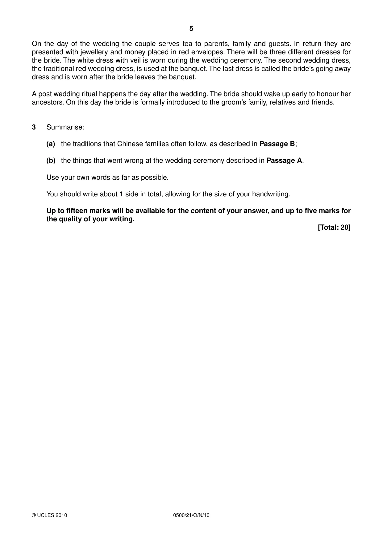 Cambridge IGCSE English - First Language 0500 2010 Oct/Nov Paper 2 · Variant 1 question paper, page 5 of 8