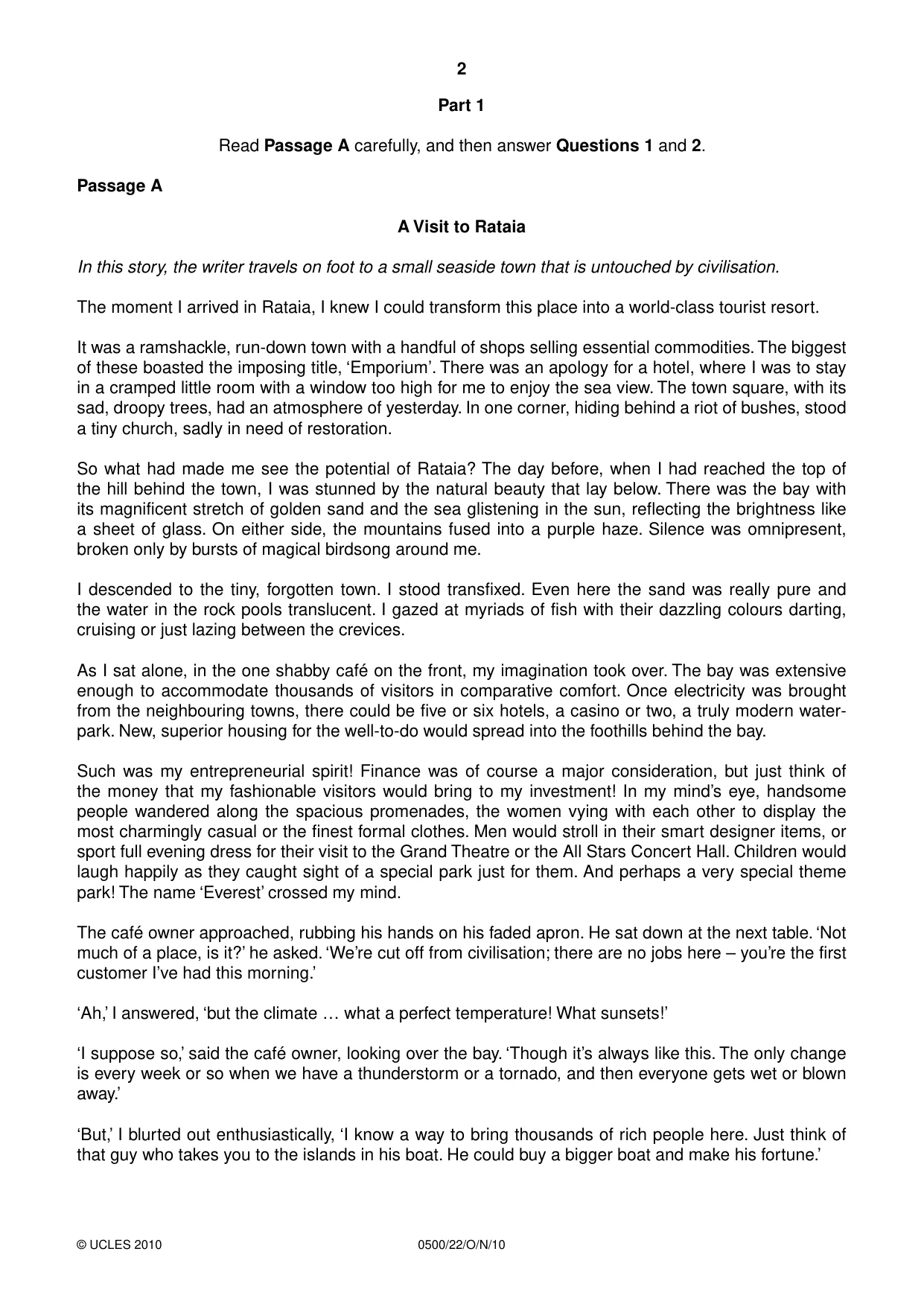 Cambridge IGCSE English - First Language 0500 2010 Oct/Nov Paper 2 · Variant 2 question paper, page 2 of 8