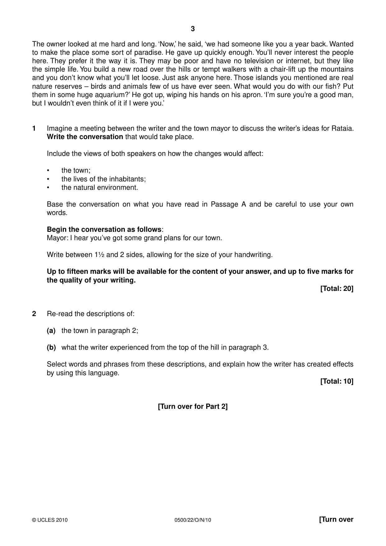Cambridge IGCSE English - First Language 0500 2010 Oct/Nov Paper 2 · Variant 2 question paper, page 3 of 8