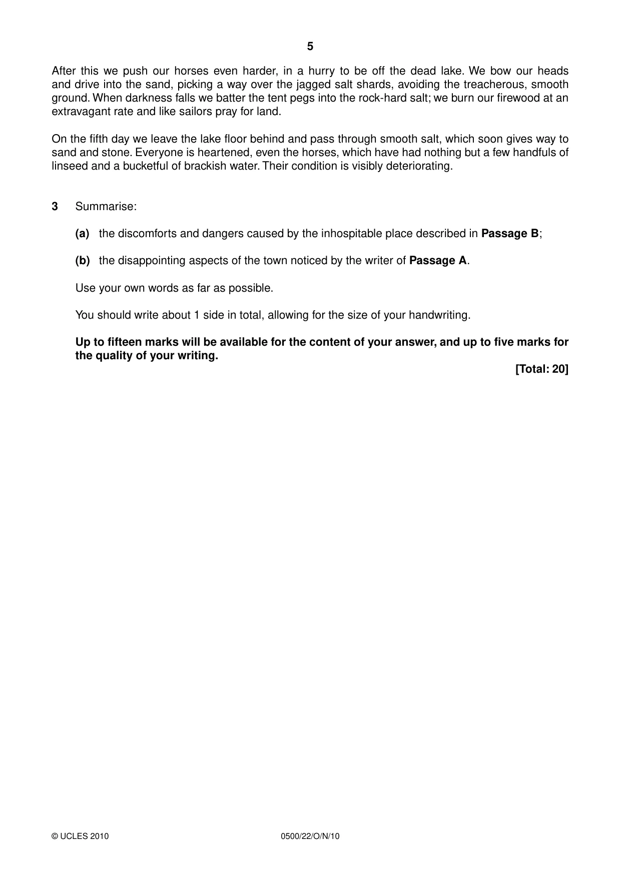 Cambridge IGCSE English - First Language 0500 2010 Oct/Nov Paper 2 · Variant 2 question paper, page 5 of 8
