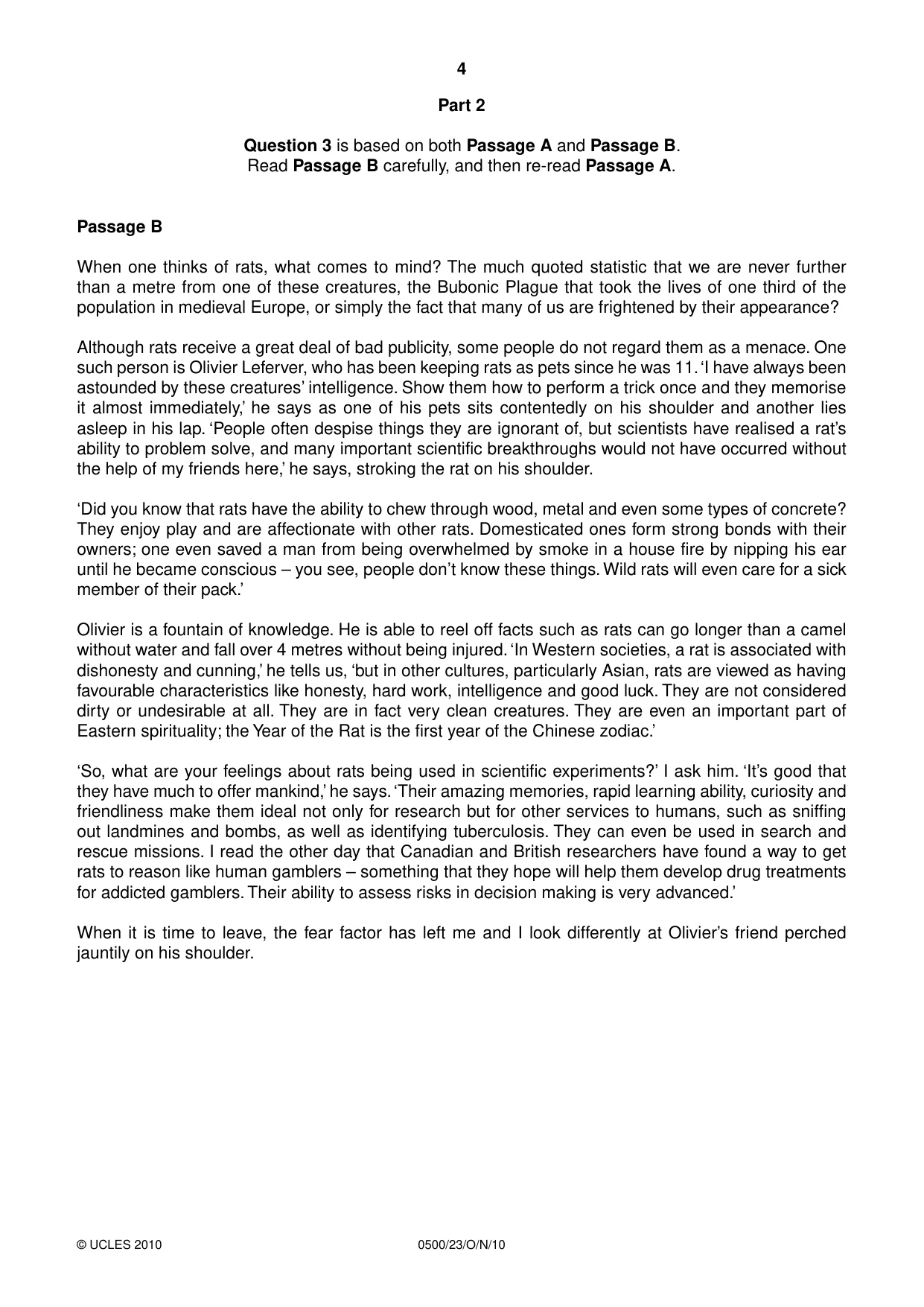 Cambridge IGCSE English - First Language 0500 2010 Oct/Nov Paper 2 · Variant 3 question paper, page 4 of 8