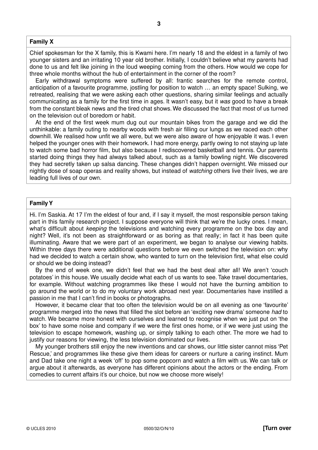 Cambridge IGCSE English - First Language 0500 2010 Oct/Nov Paper 3 · Variant 2 question paper, page 3 of 4