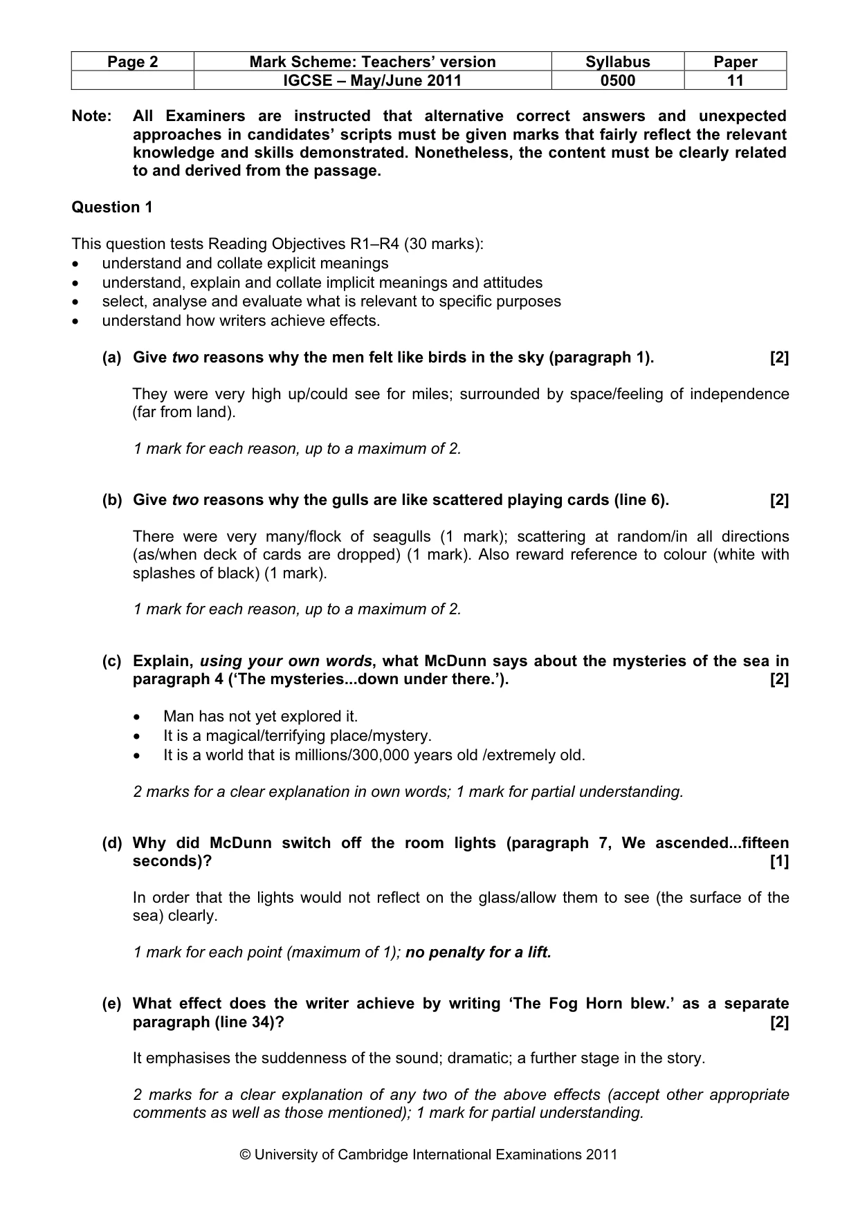 Mark scheme, page 2 of 6
