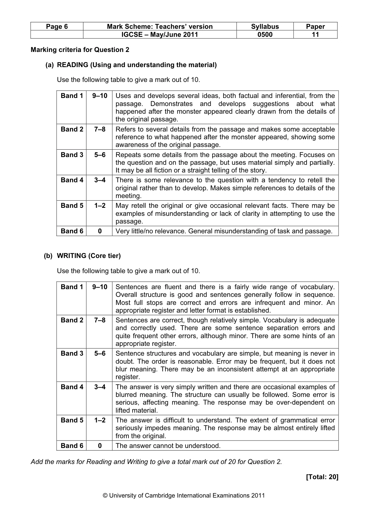 Mark scheme, page 6 of 6