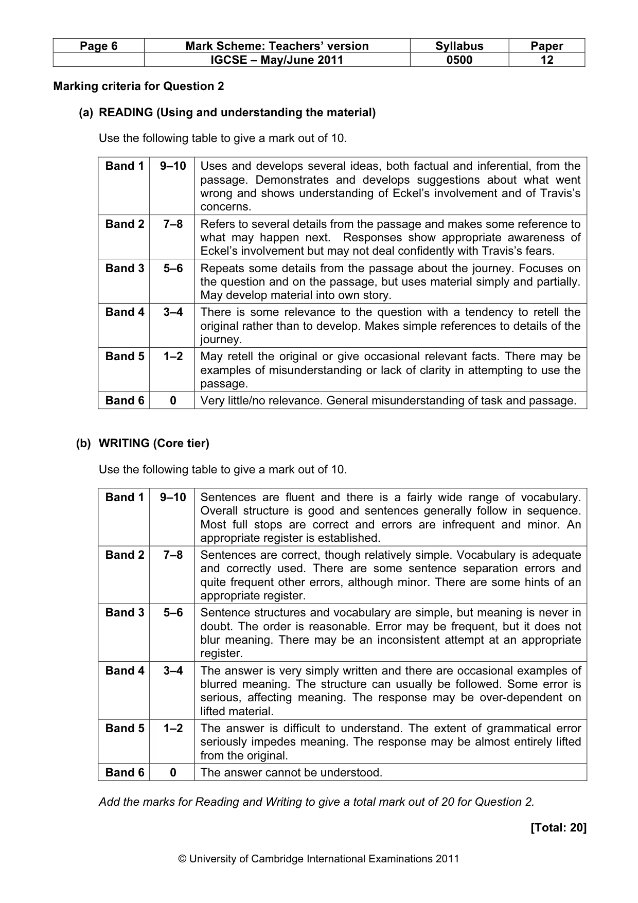 Mark scheme, page 6 of 6