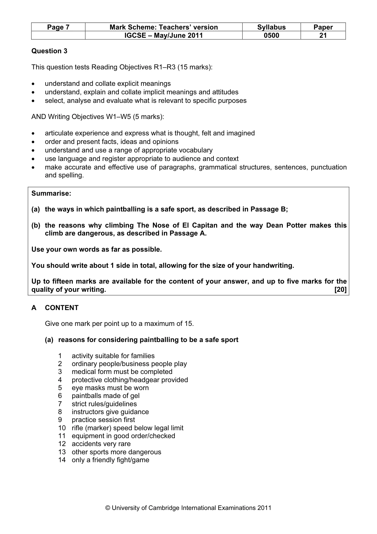 Mark scheme, page 7 of 8