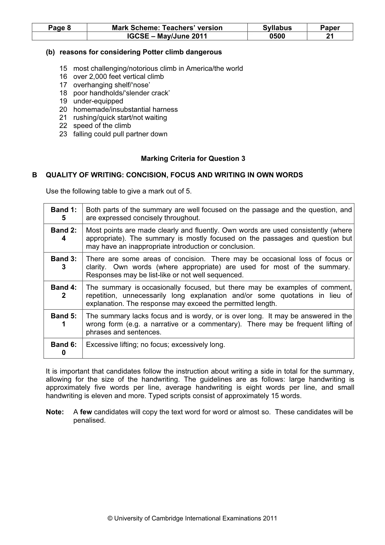 Mark scheme, page 8 of 8