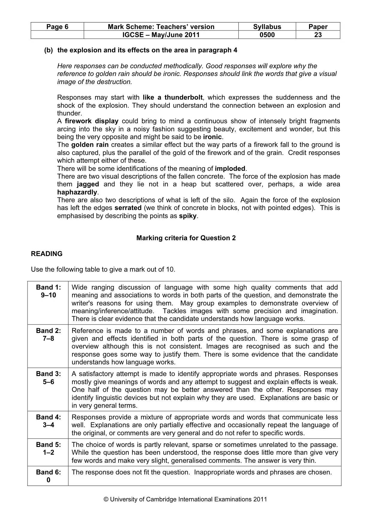 Mark scheme, page 6 of 8