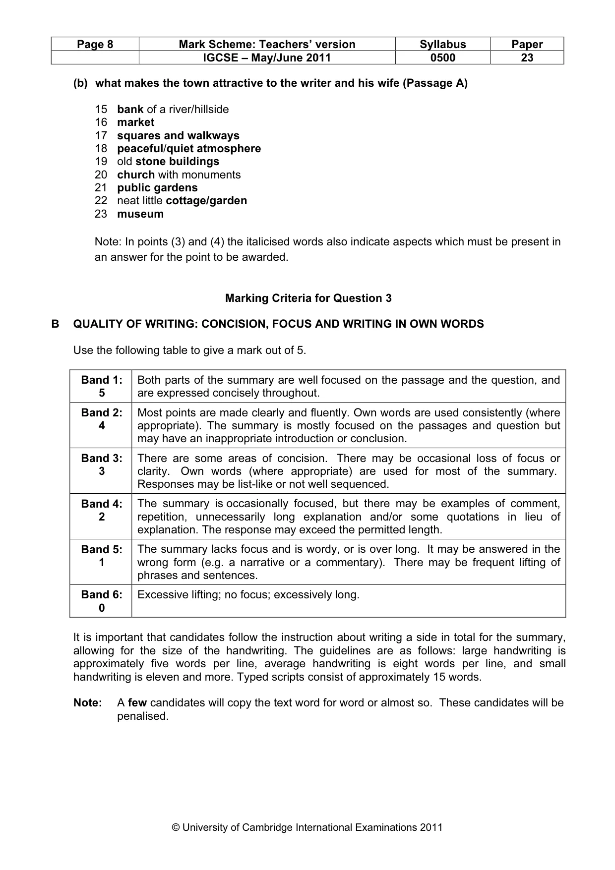 Mark scheme, page 8 of 8