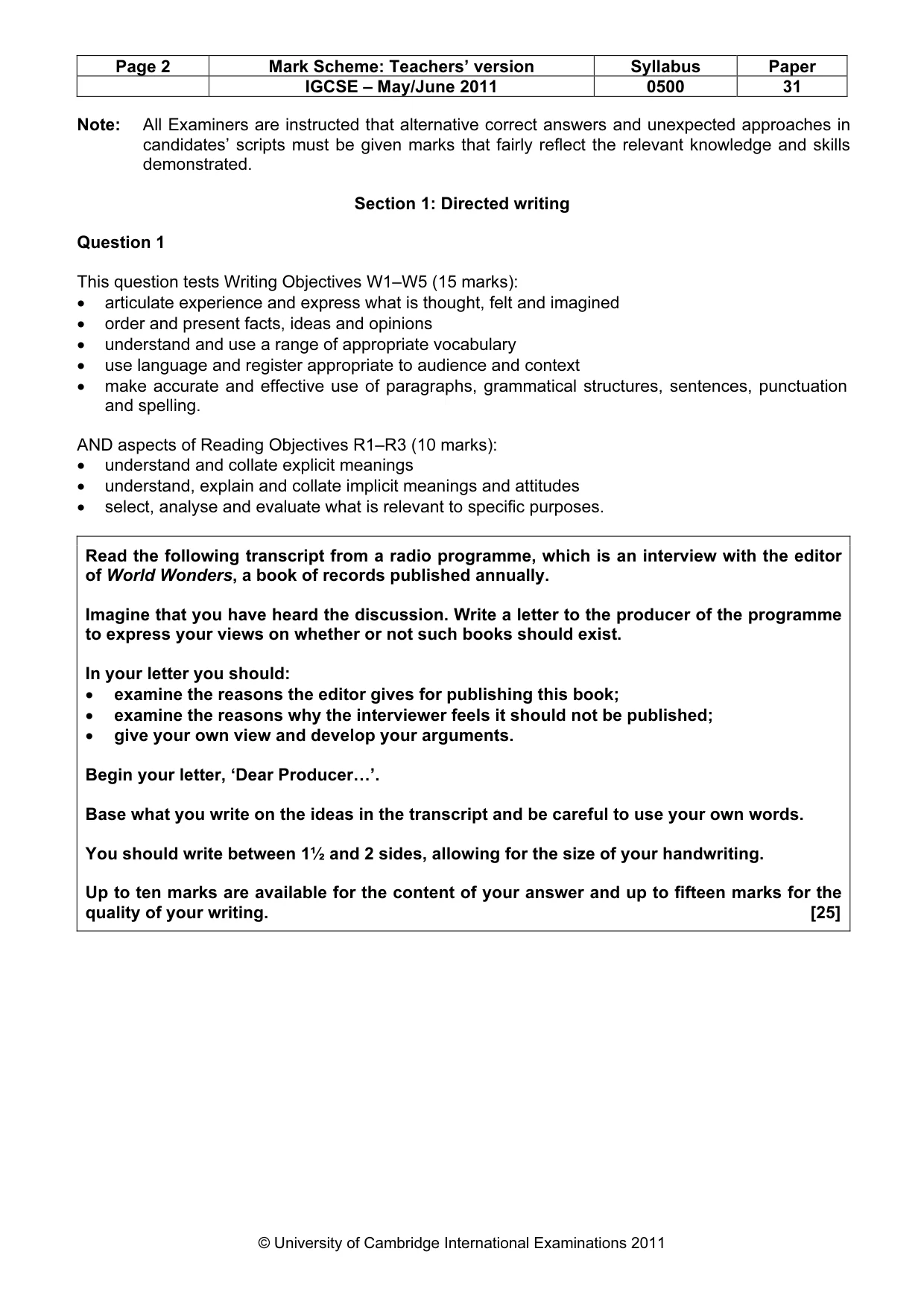 Mark scheme, page 2 of 9