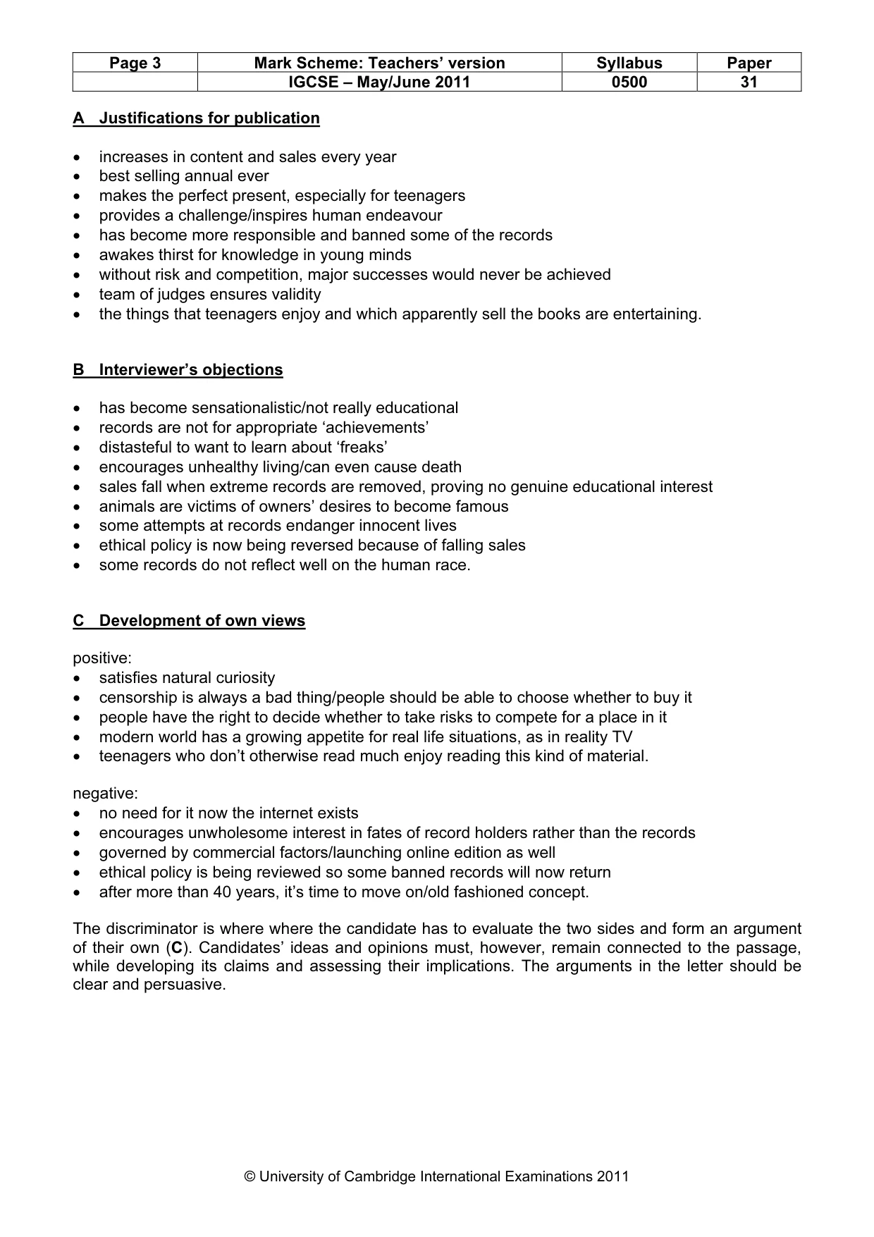 Mark scheme, page 3 of 9