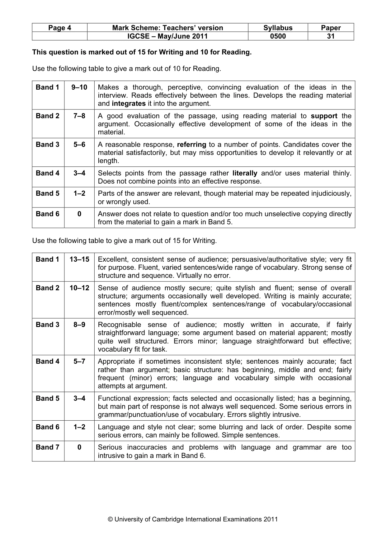 Mark scheme, page 4 of 9
