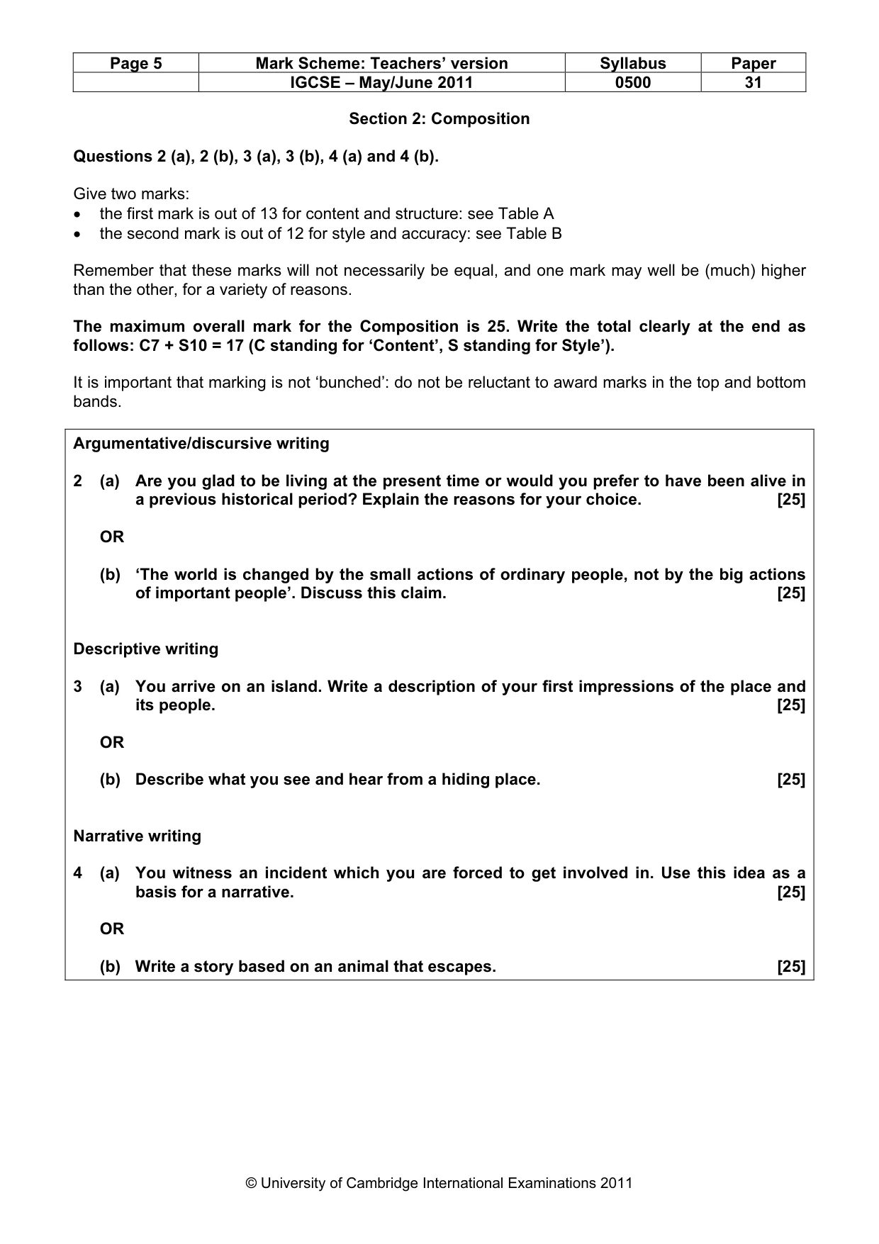 Mark scheme, page 5 of 9