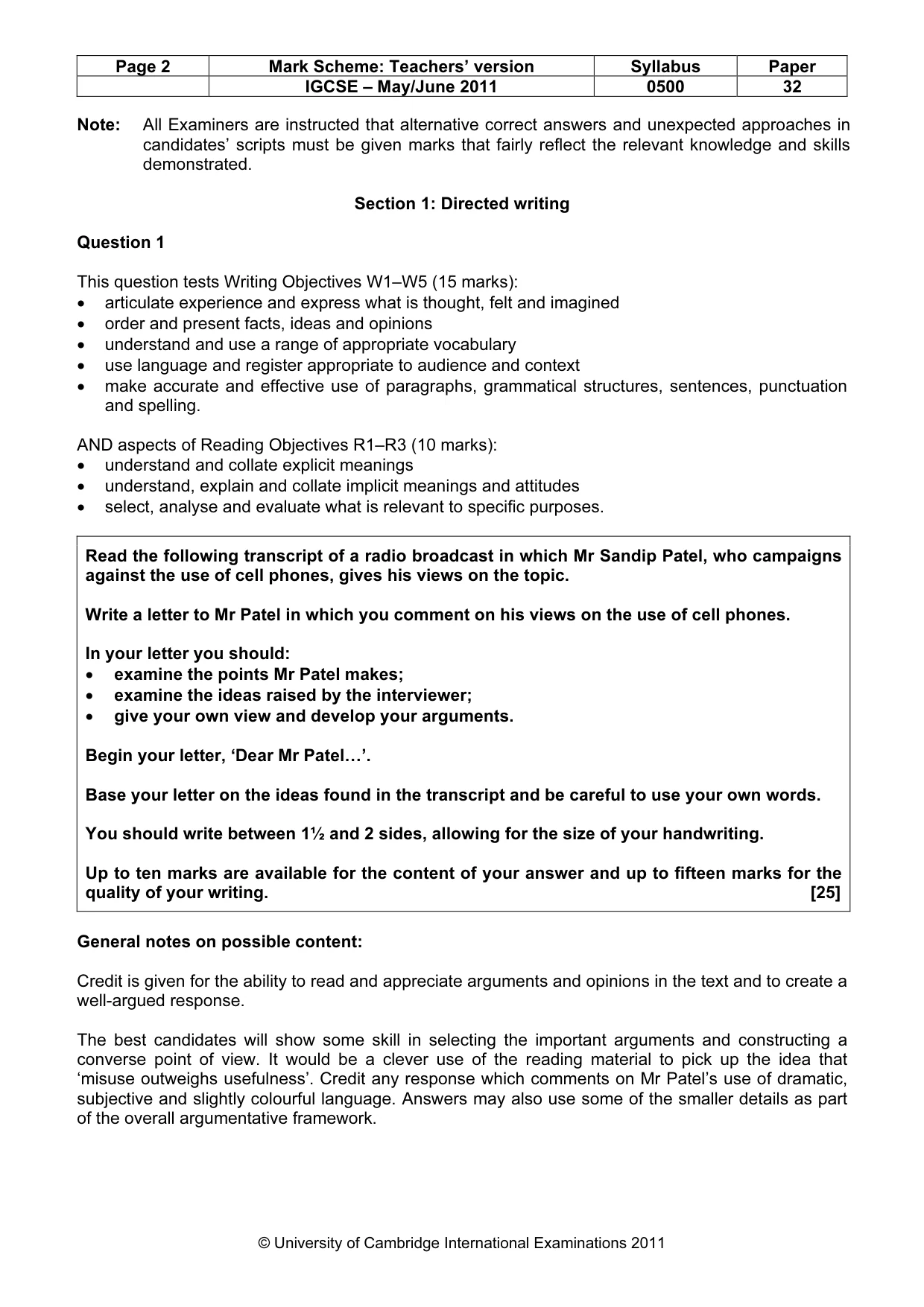 Mark scheme, page 2 of 9