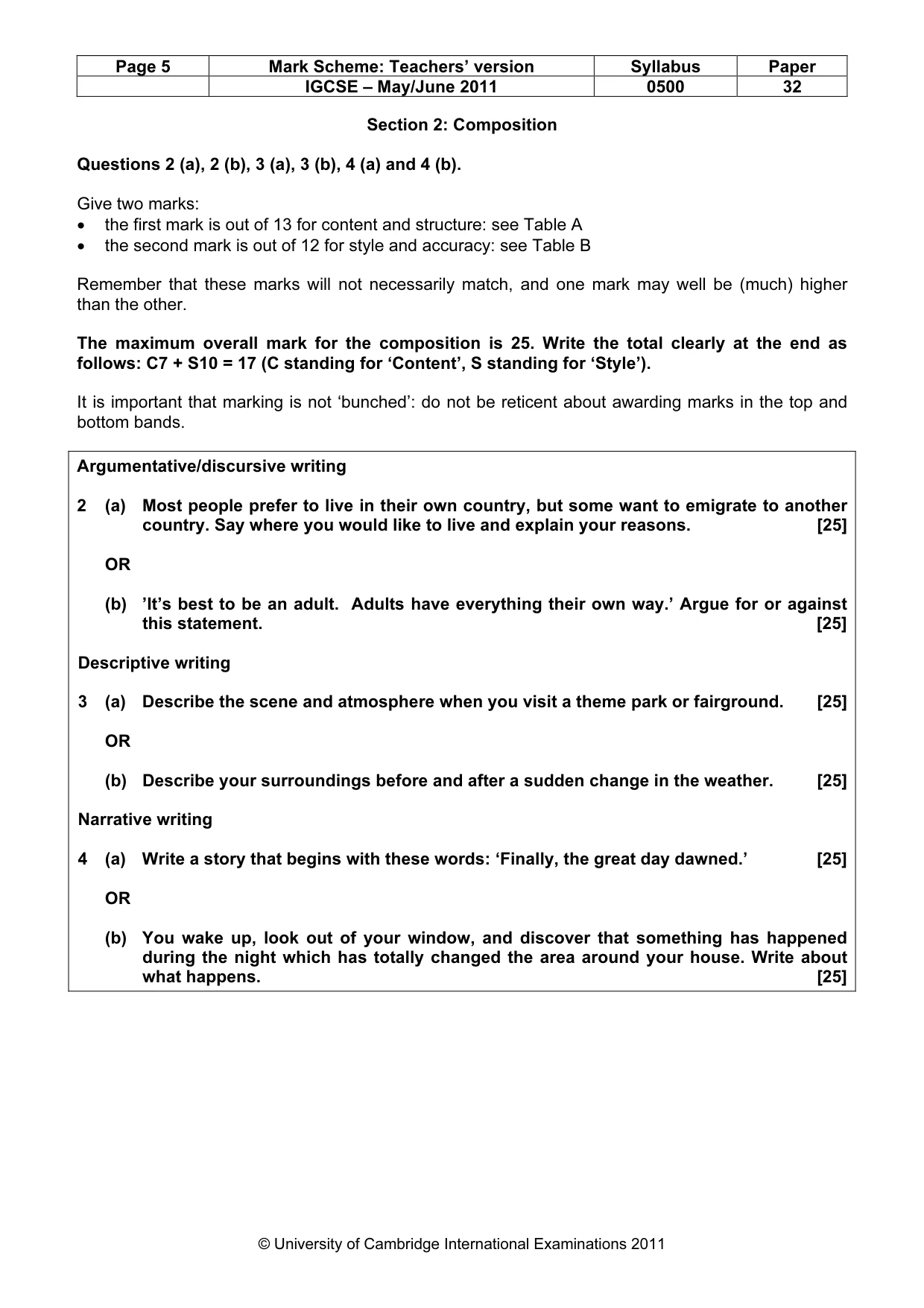 Mark scheme, page 5 of 9
